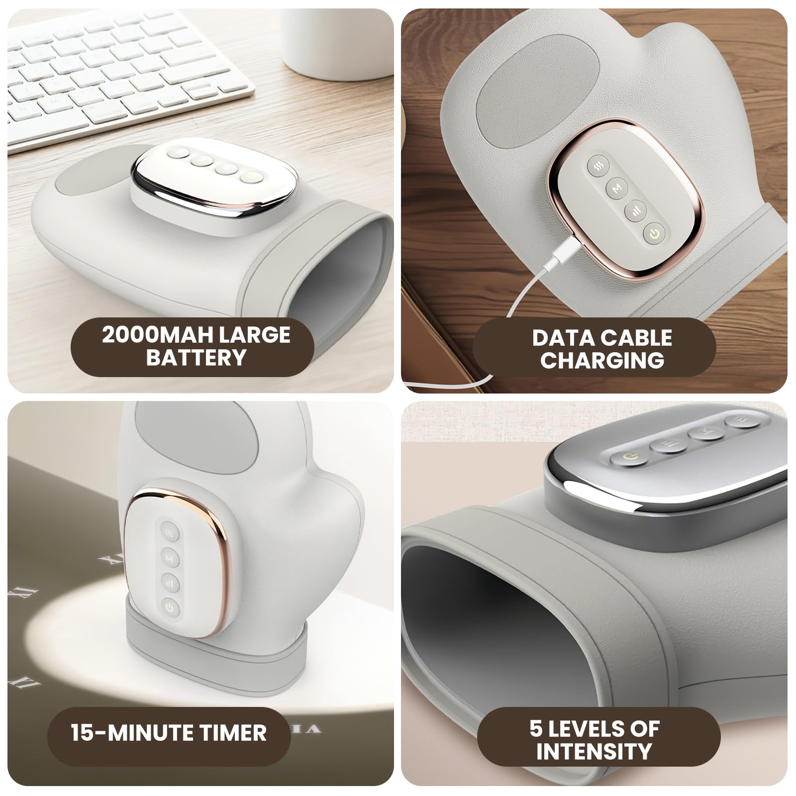 Handmassagegerät mit Thermotherapie,3 Modi,5 Intensitätsstufen,15 Minuten automatischer Timer,Wiederaufladbare Hand-Massagegerät,Wireless Elektrisches Handmassagegerät,Geschenke (1PCS)