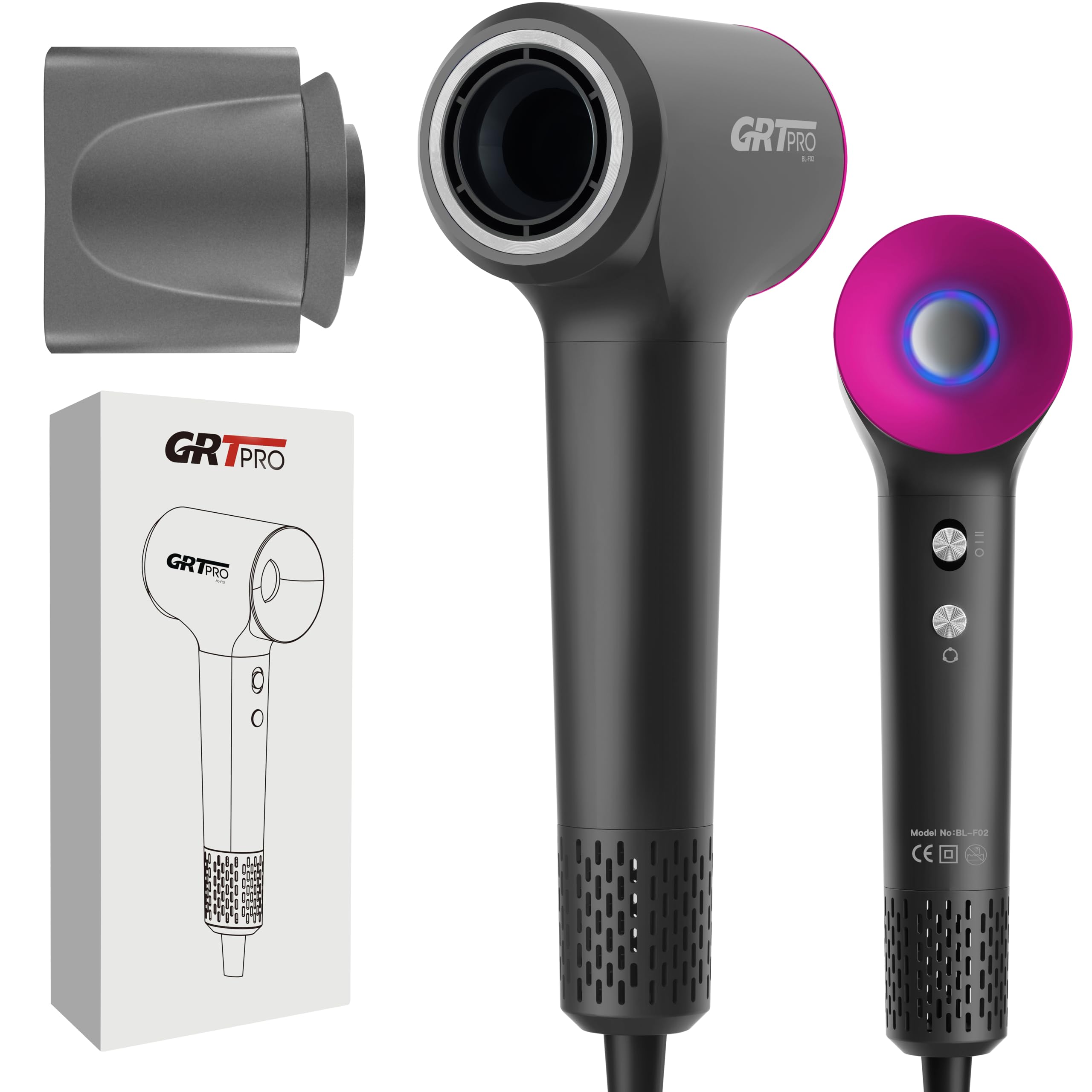 Secador Pelo Ionico Profesional 2200W EC-Motor 110,000 rpm Secador Pelo Viaje, 370g Ligero Silencioso Secado Rápido Brillante y Suave Para Hogar Peluquería Viajar (gris)