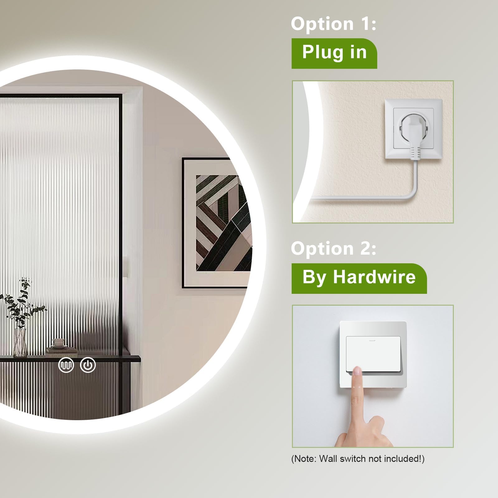 Trintion LED Spiegel Bad mit Beleuchtung 50cm Rund - Dimmbar mit 3 Lichtfarben (3500K-6500K), Touch-Schalter, Beschlagfrei - Badezimmerspiegel mit Licht für Make-up & Rasur