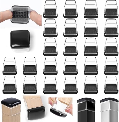 Paquete de 24 protectores de suelo para patas de silla para alfombra, protectores de pies cuadrados de 1 pulgada, tapas de patas de silla para