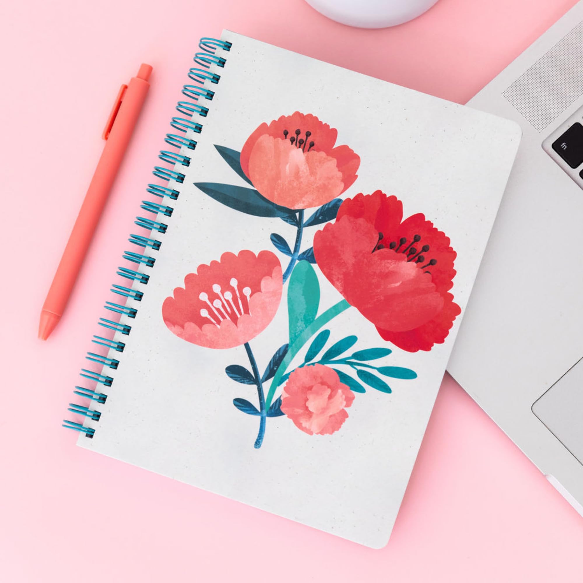 Steel Mill & Co Cute Mini Spiral Notebook, 8.25" x 6.25" Journal with Durable Hardcover and 160 Lined Pages (Poppy Boquet) - Image 4