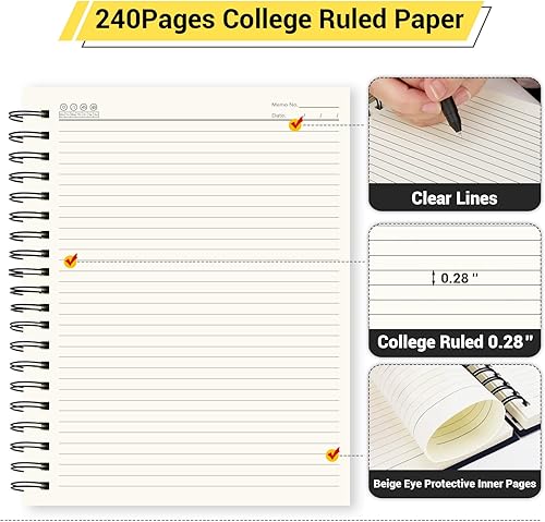 Miniatura 3 de EUSOAR Cuadernos para el trabajo, paquete de 3 cuadernos B5 de 7.3 x 10.2 pulgadas, tapa dura, rayados en espiral, 240 páginas (120 hojas), blocs de