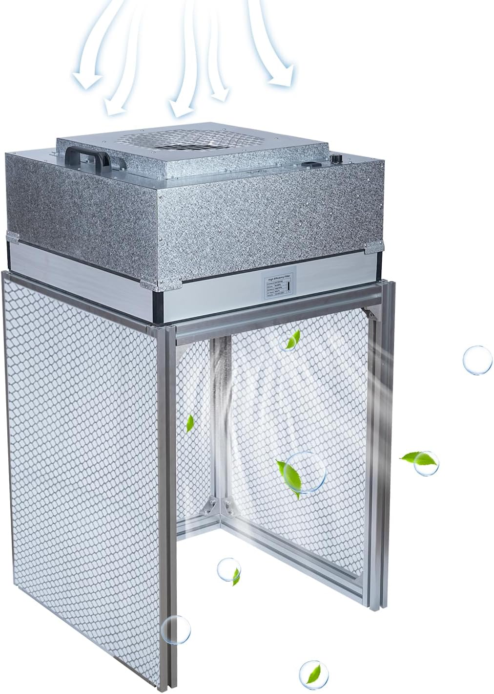 JJFFTAO FFU HEPA H14 Laminar Flow Hood with Filter - ISO Class 5 Cleanroom for Labs, Mushroom Rooms - 24x24 Inch 110V