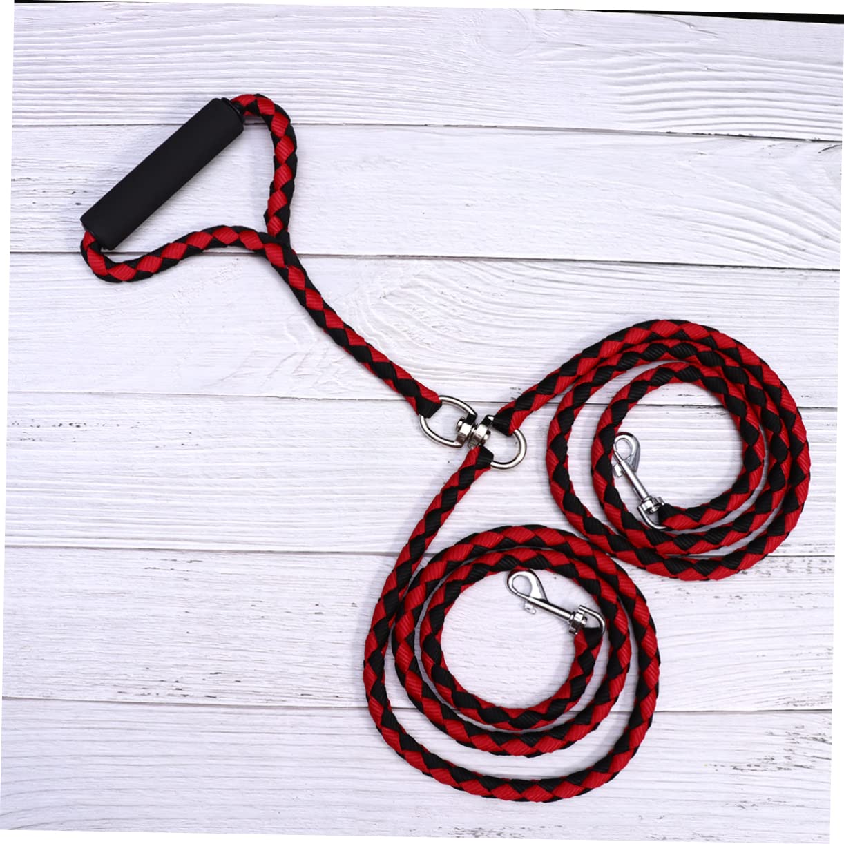 GALPADA 1pc Pet Dog Woven Training Leash Double Headed Hand Braid Rope for Outdoor Use Durable Black and Red Design Comfortable Grip with Quick Release and