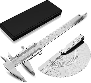 Professional 150mm Vernier Caliper, eSynic 6 Inch Vernier Caliper Stainless Steel Vernier Calipers Precision Measuring Ruler with 32 Blade Steel Feeler Gauge for Teaching,Designing etc.
