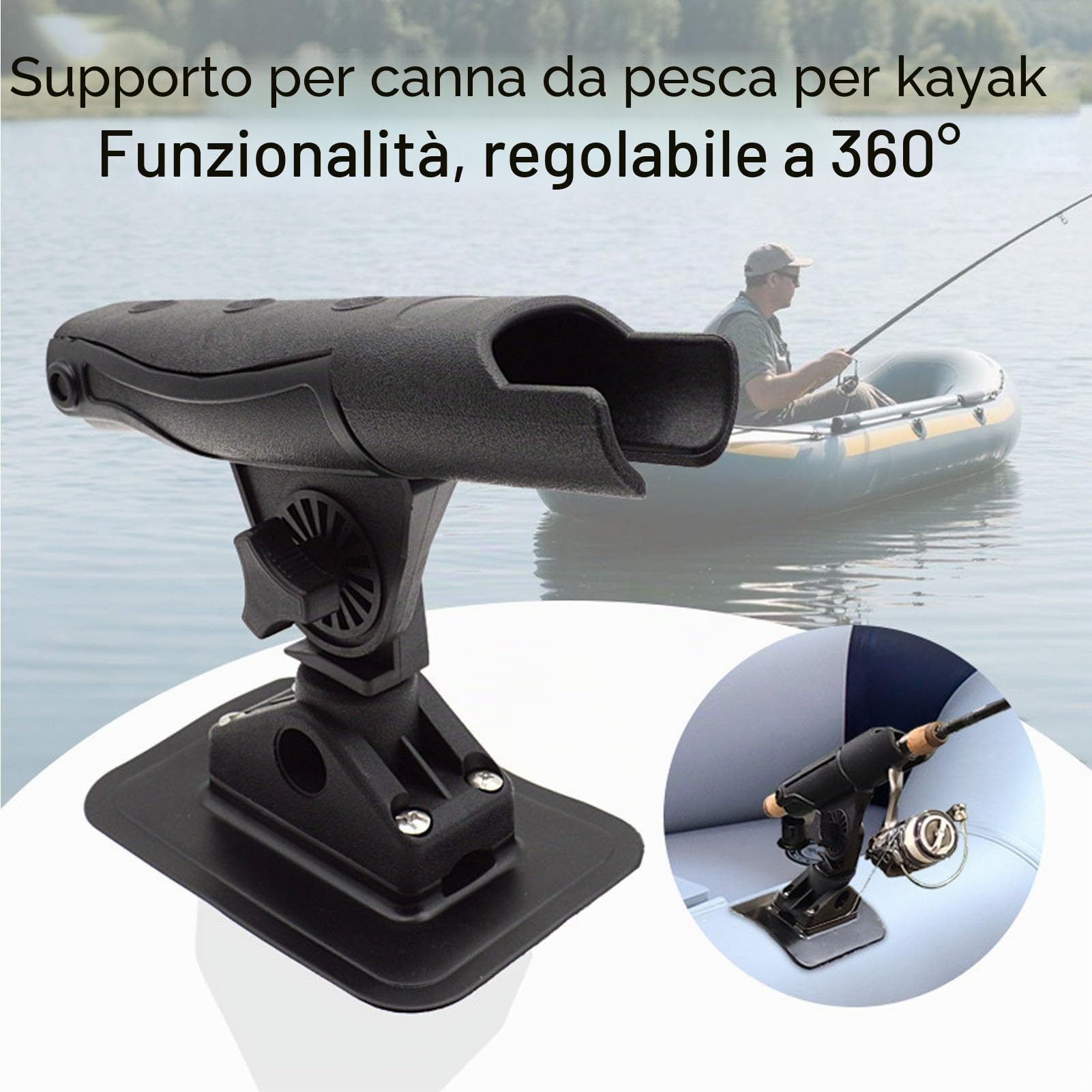 BuyWeek Supporto per Canna da Pesca Portacanna da Pesca, 360 Gradi Regolabile in Nylon in PVC per Kayak Barca