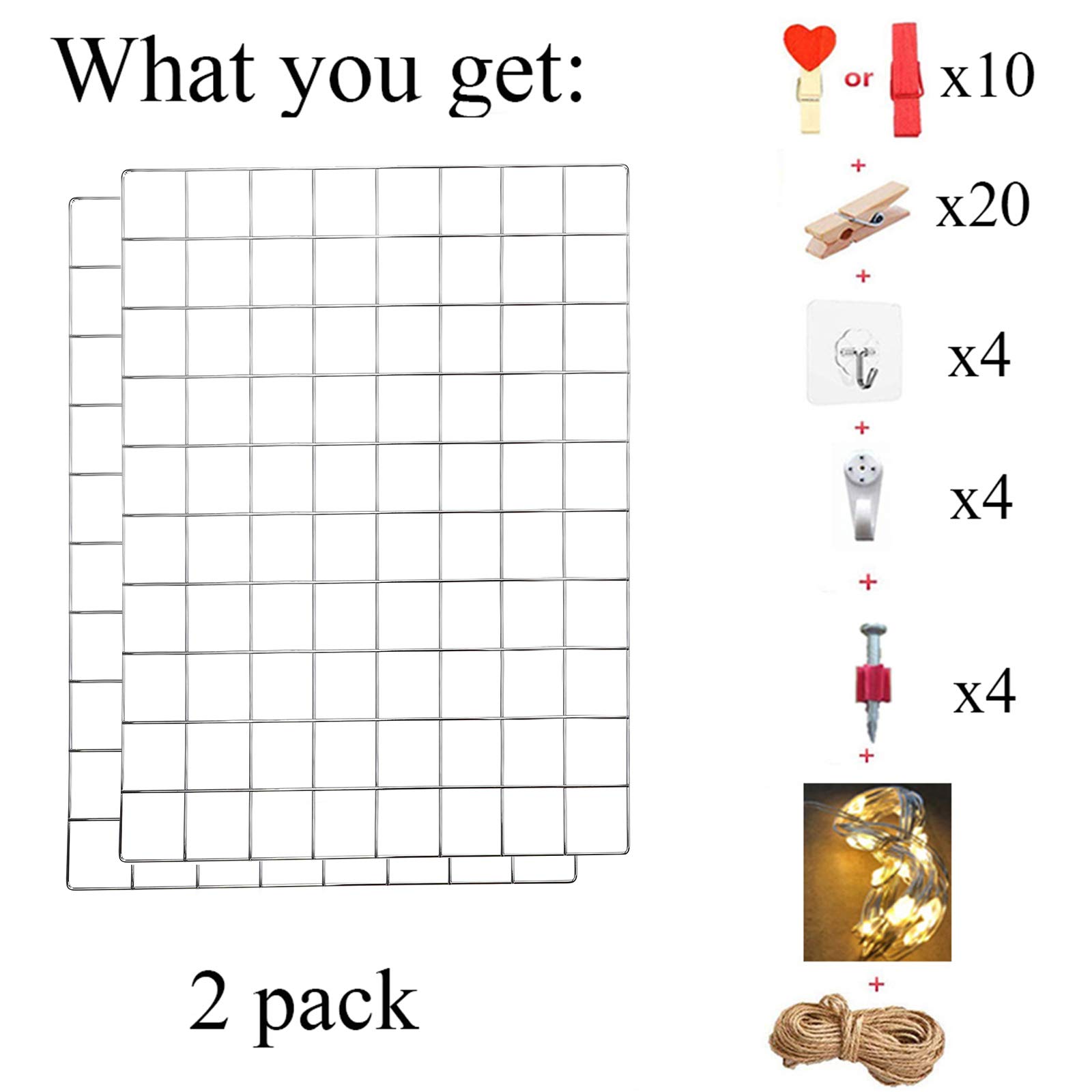 Bacheca Foto Metallo LOYONAL - Griglia Parete 42x31 Cm, Set Di 2 Con Clip E Ganci, Organizer Decorativo