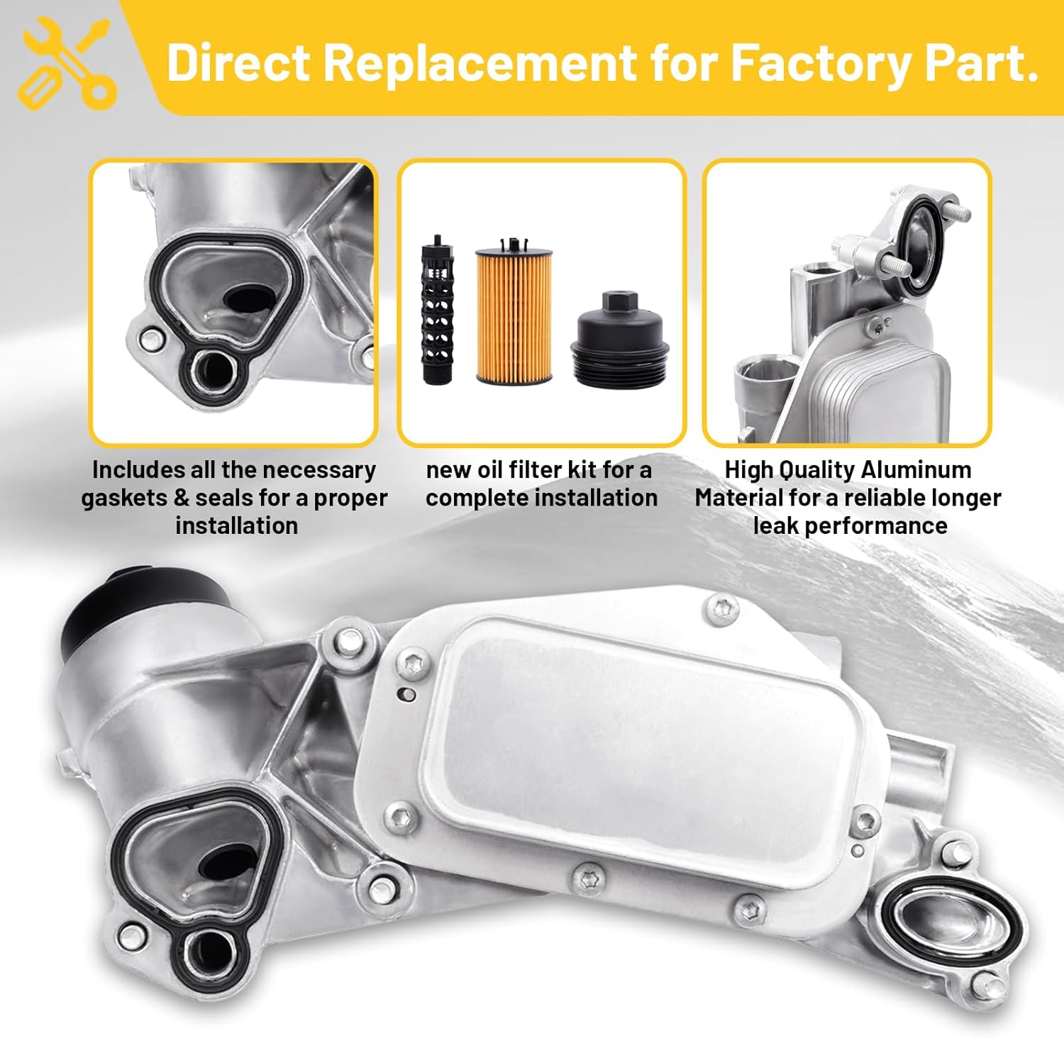 Engine Oil Cooler Filter Housing Assembly Adapter with Gasket, Insert, Cap Compatible with 2008-2019 Cruze Sonic Malibu Aveo, Buick Cascada, Pontiac G3, Saturn Astra 1.6L 1.8LReplace 25199751