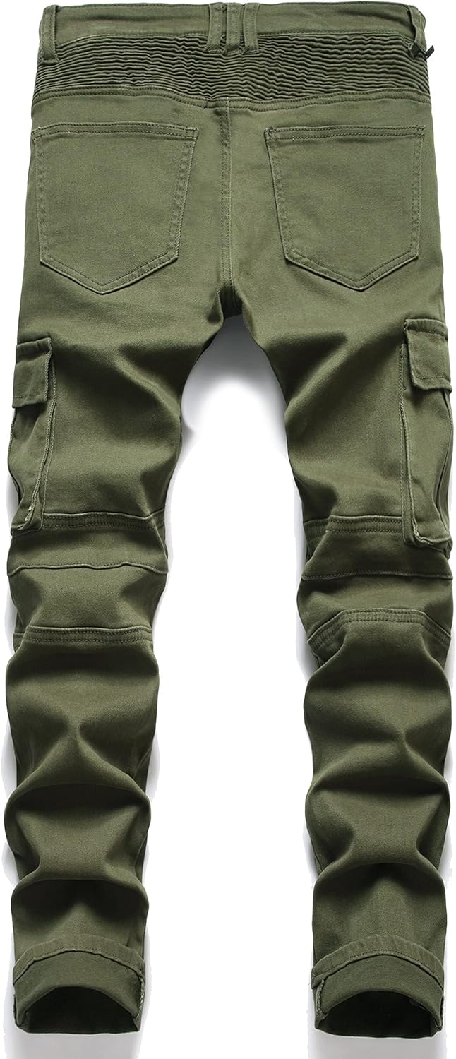 AITITIA Men's Biker Zipper Deco Washed Straight Fit Jeans - Image 3