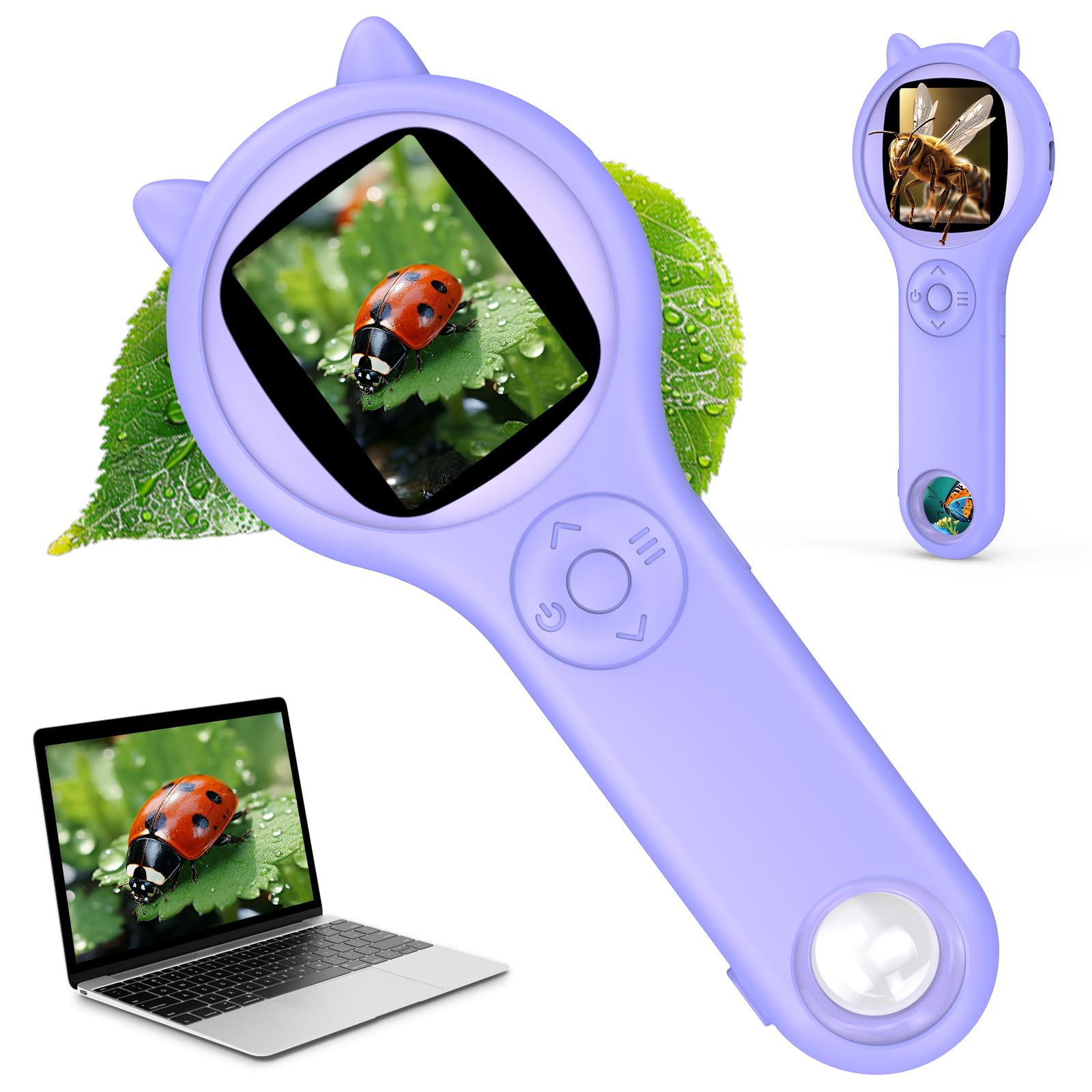 Portable Macro Microscope for Kids, 2In Pocket Digital Microscope Camera, Educational Science Toys, Built-in 8 LEDs, Christmas Birthday Gifts for Age 3 4 5 6 7 8 9 10 11 12 Girls Boys - Purple