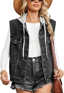 Sukany Damen Casual Denim Jeans Weste Oversized Ärmellos Weste Lose Button Down Jacke