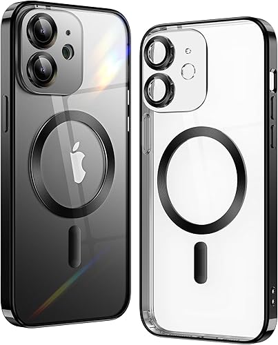 Matallic - Funda transparente brillante para iPhone 11, compatible con MagSafe con protección completa de la cámara chapada fuerte atracción
