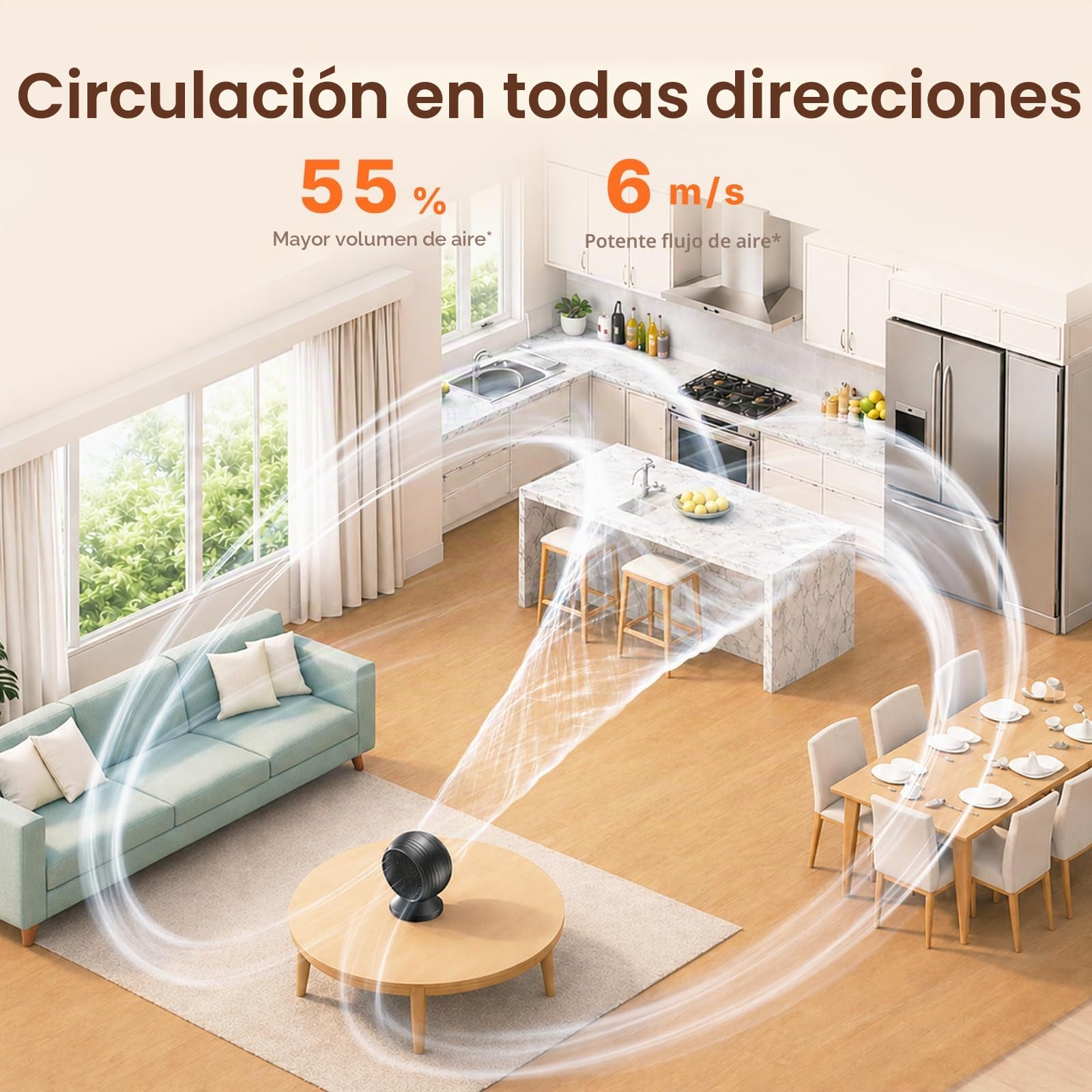 Ventilador de Mesa Silencioso 22dB, Potente Ventilador Circulación de Aire Turbo con Pantalla LCD, Oscilación 120°, 8 Velocidades, Ventilador Escritorio para Oficina, Dormitorio y Cocina, Negro