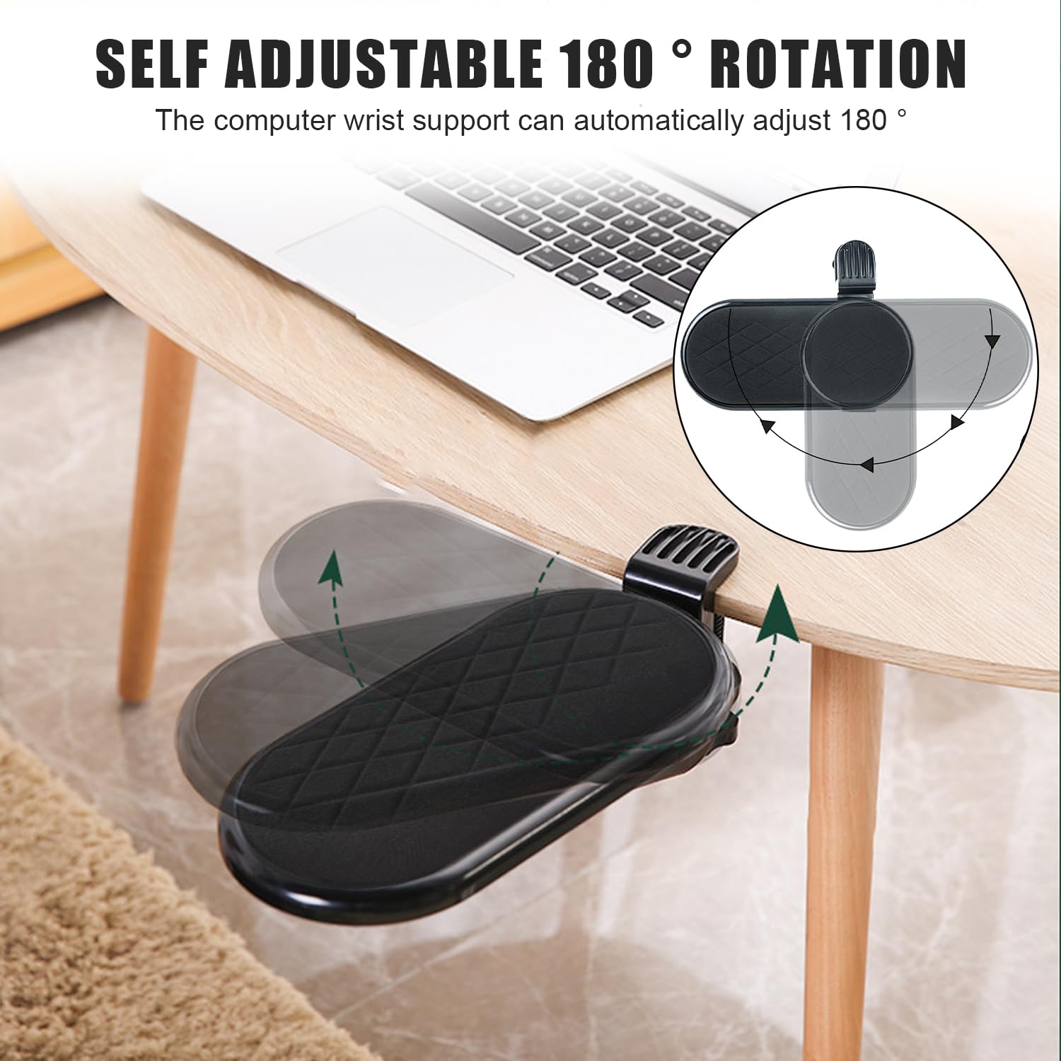 Repose Bras Accoudoir Bureau Réglable Support Ordinateur Ergonomique 180° Noir