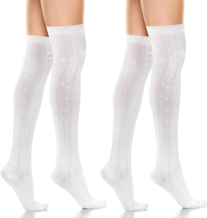 SATINIOR Damen Kniestrümpfe - 2 Paar Weiße Overknee Socken Für Trachtenlook