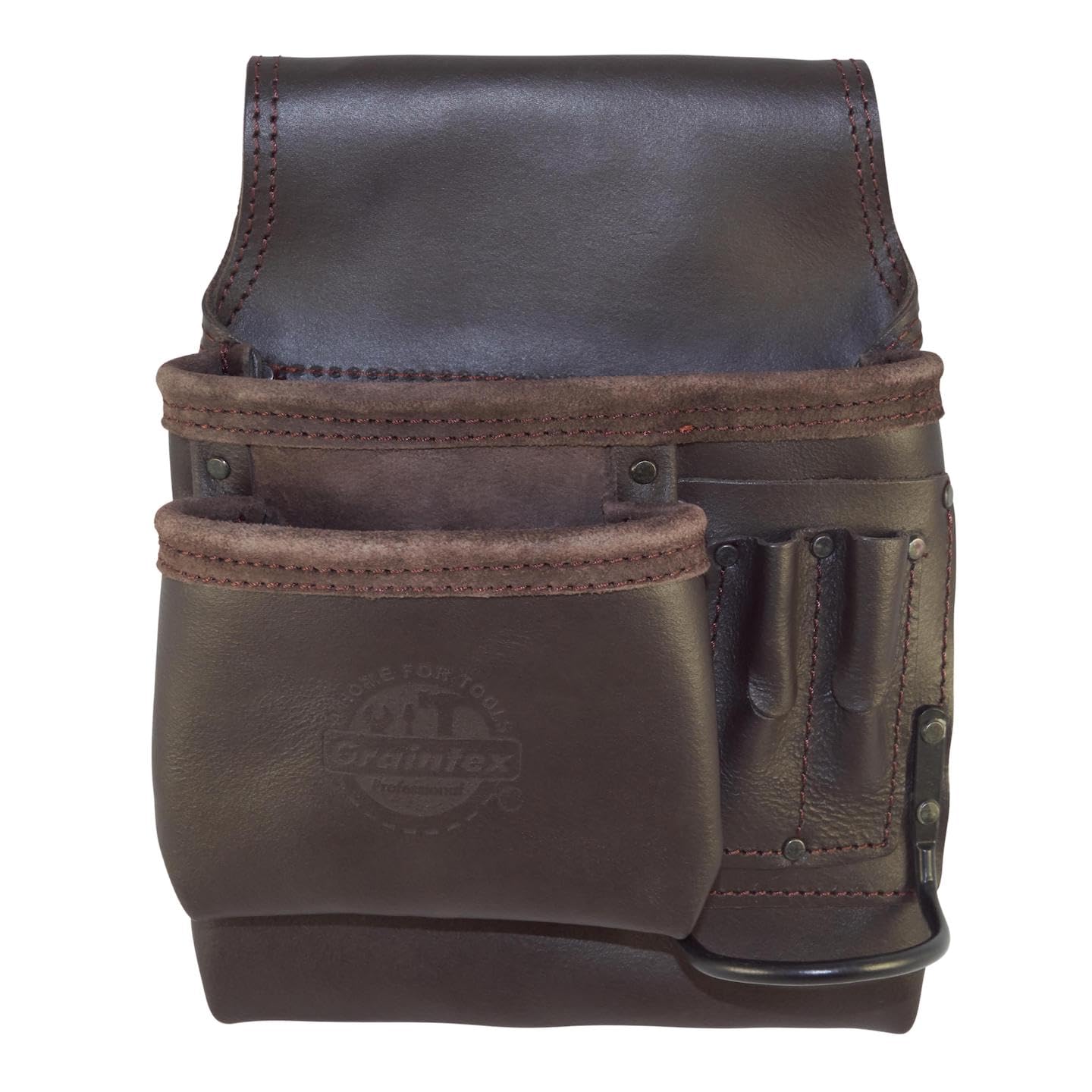 Graintex OS2202 5 Pocket Left Handed Oil Tanned Leather Nail & Tool Pouch Dark Brown Color for Constructor/Electrician/Plumber