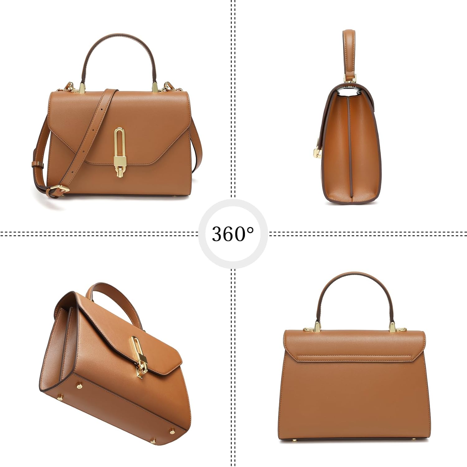 Top Handle Bag Fashion Leather Satchel Bag for Ladies, Zipper Pocket, Metal,Leather tote bag for Women. - Image 3