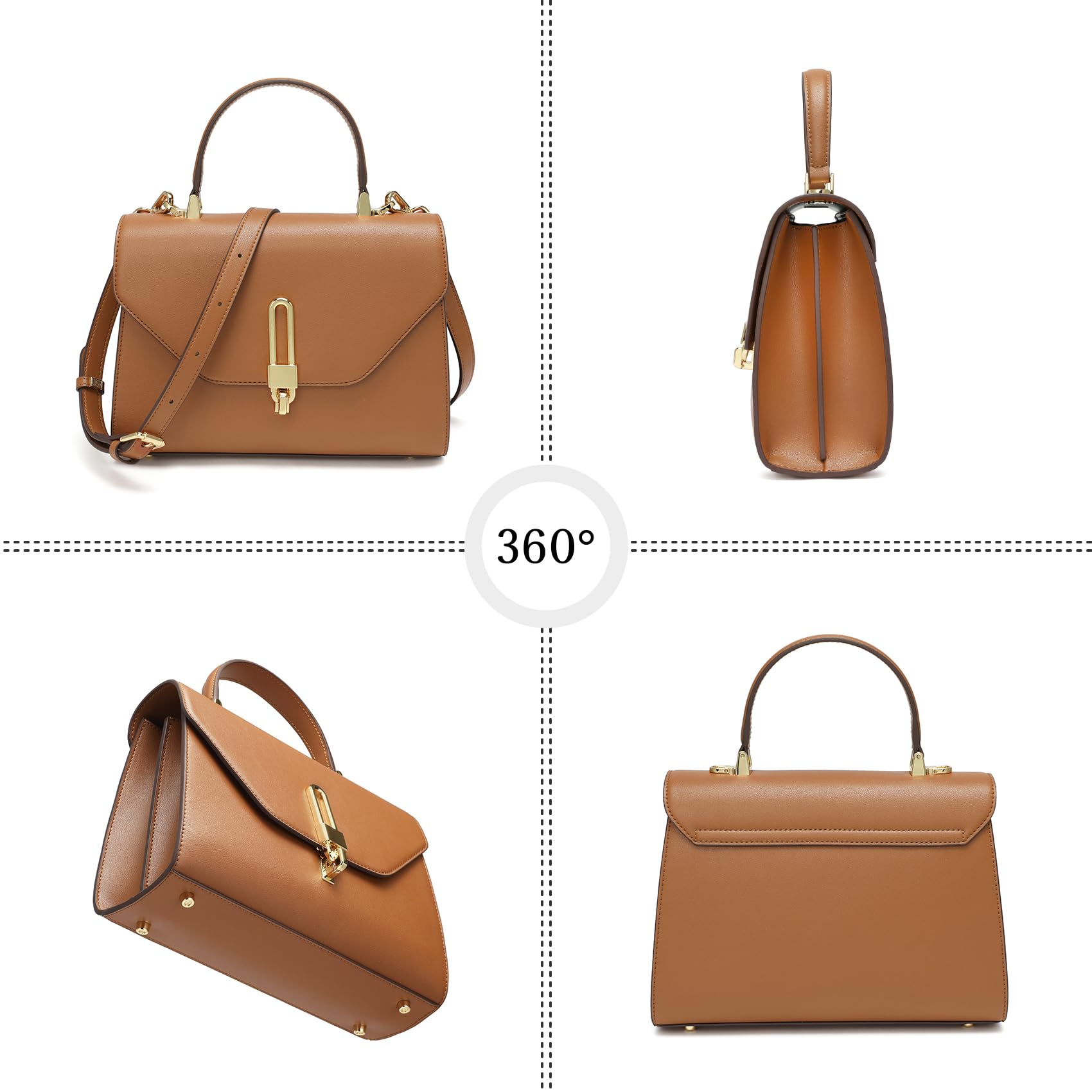 Bolso de mano para mujer, de piel, 3 compartimentos, viene con correa de hombro extraíble (marrón), marrón