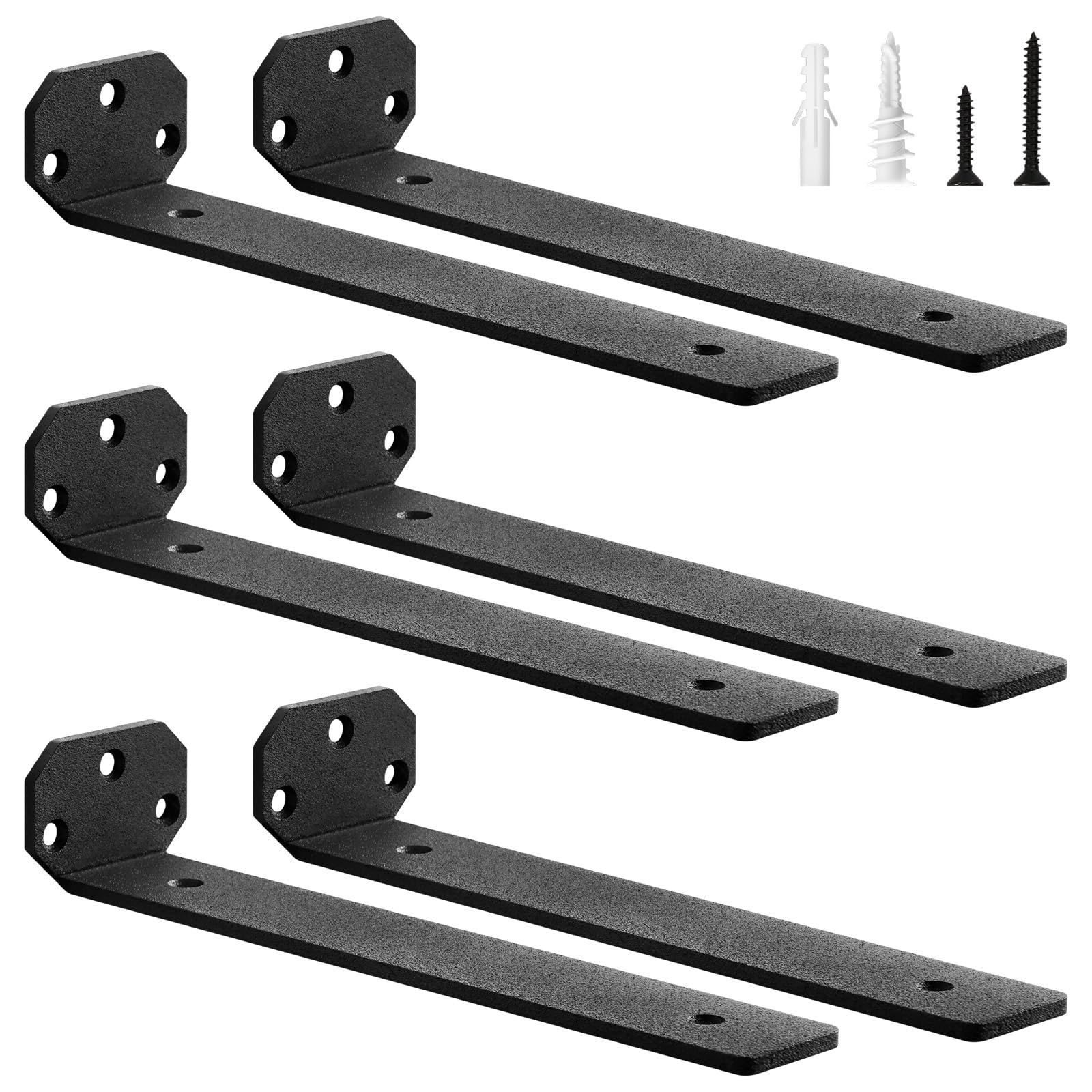 scicent 6 Pack Scaffold Board Shelf Brackets, Floating Shelf Bracket 50KG Capacity, 5mm Thick, Wall Brackets for Shelves, Shelf Support with Screws (Black 25cm)