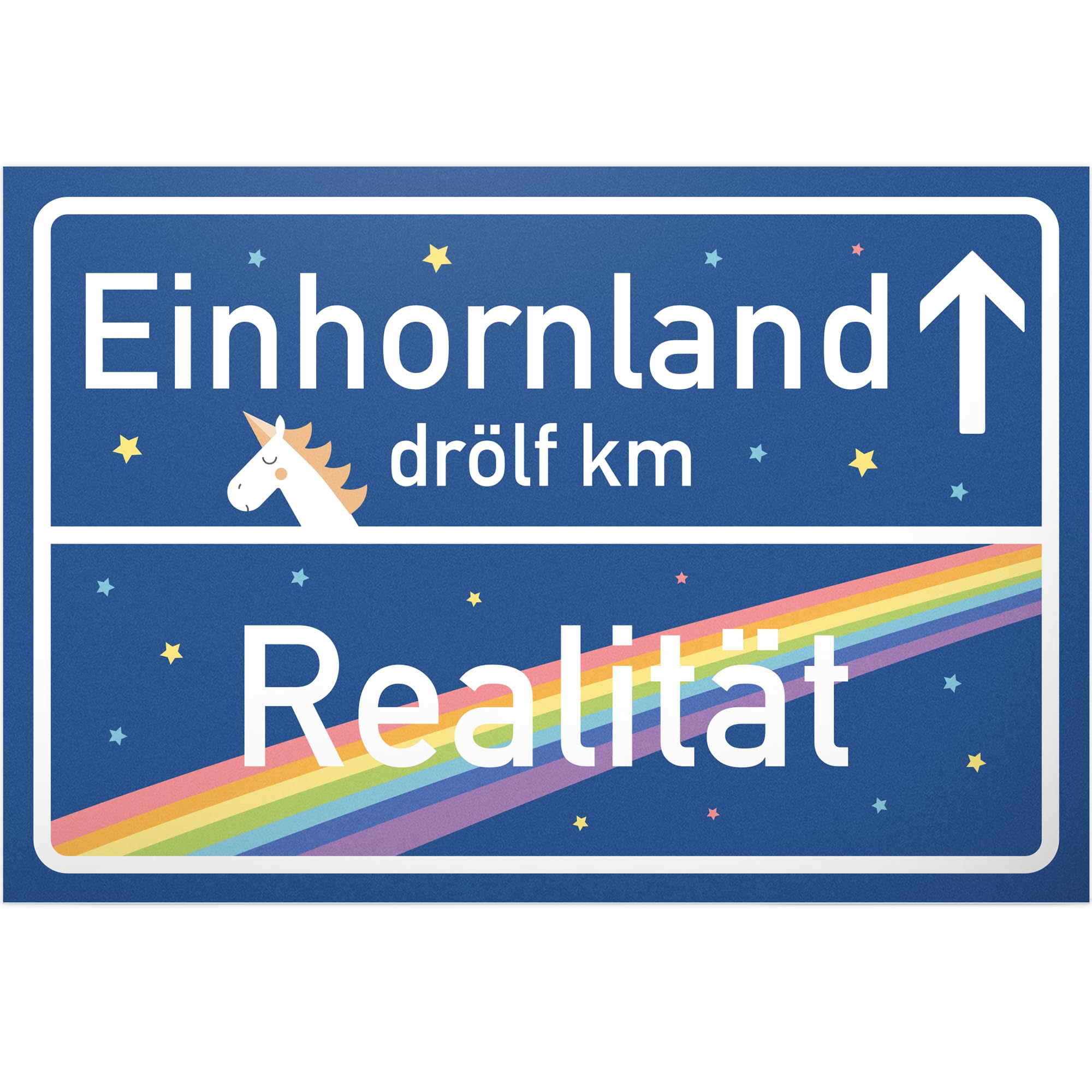 DankeDir! Einhorn Schild blaues Ortsschild Ortstafel (Realität - Einhornland) Süße Wand-Deko Türschild Mädchen Wohnung Zimmer Geschenkidee Geburtstags-Geschenk - beste Freundin
