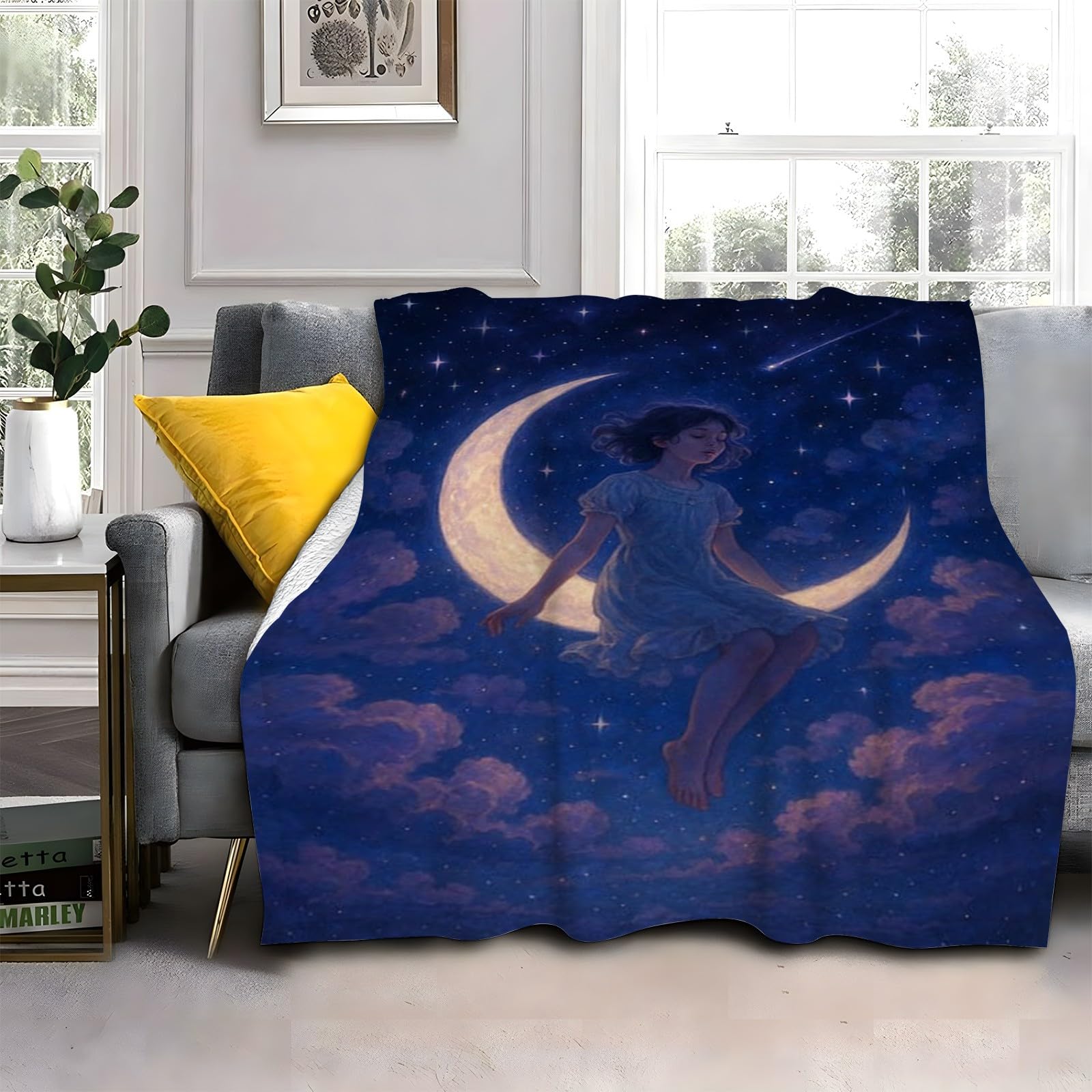 Generico Koc w kratę Niebieskie niebo podwójne łóżko gwiaździste niebo, koc 3D, dziewczyna 180 x 200 cm ciepły i miękki koc flanelowy, koce w kratę z polaru na łóżko sofę narzuta na łóżko i pokrowiec