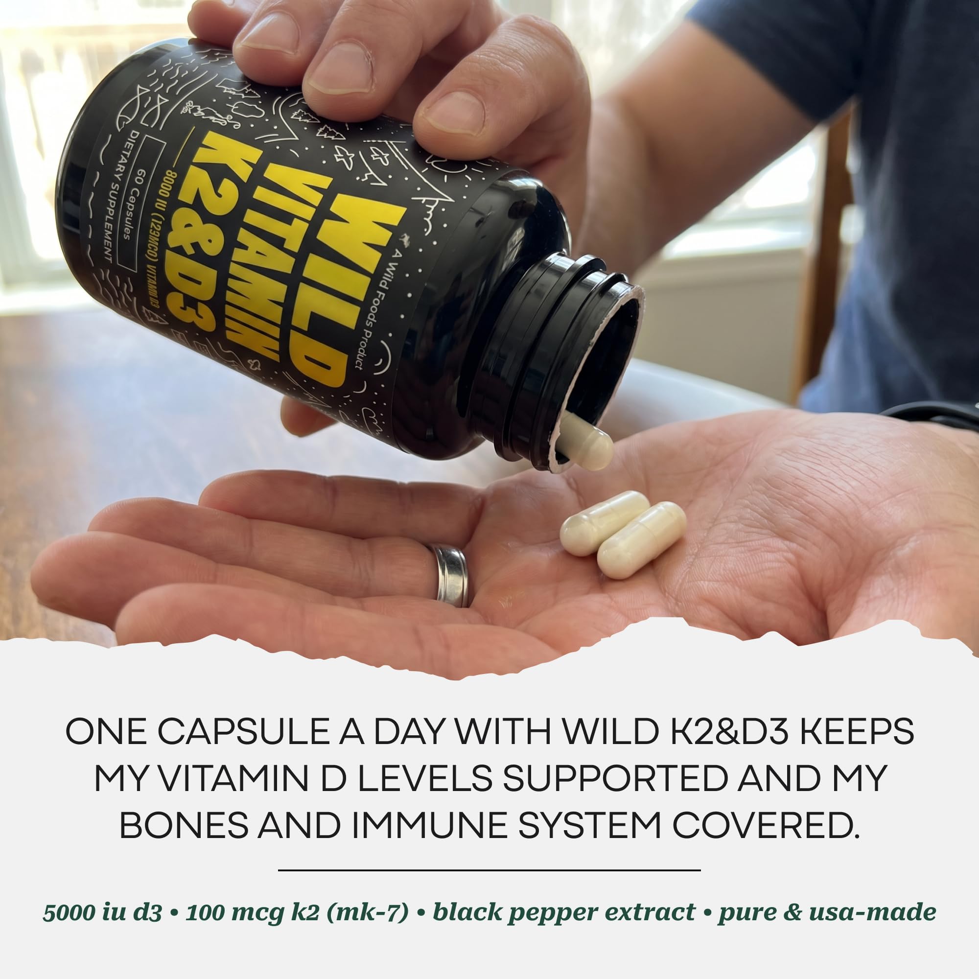 Wild Foods Vitamin D3 + K2 5000iu (100mcg MK7), Bone & Heart Health, 60 Ct — Amazon image 5