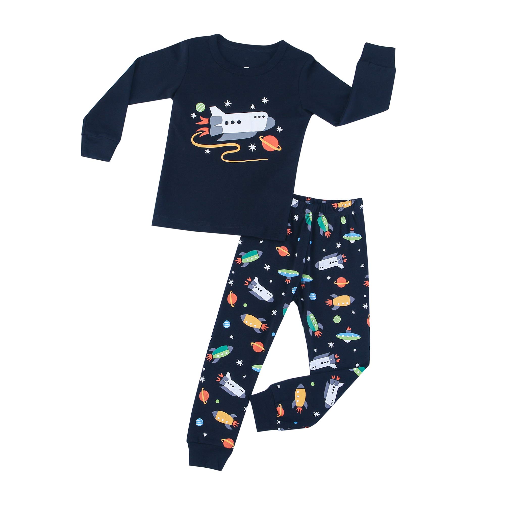 HIKIDS Boys Pyjamas Set Kids Space Rocket Excavator Truck Christmas Clothes Toddler Sleepwear Children Cotton Pjs 2 PCS Long Sleeve Nightwear Age 2-8 Years