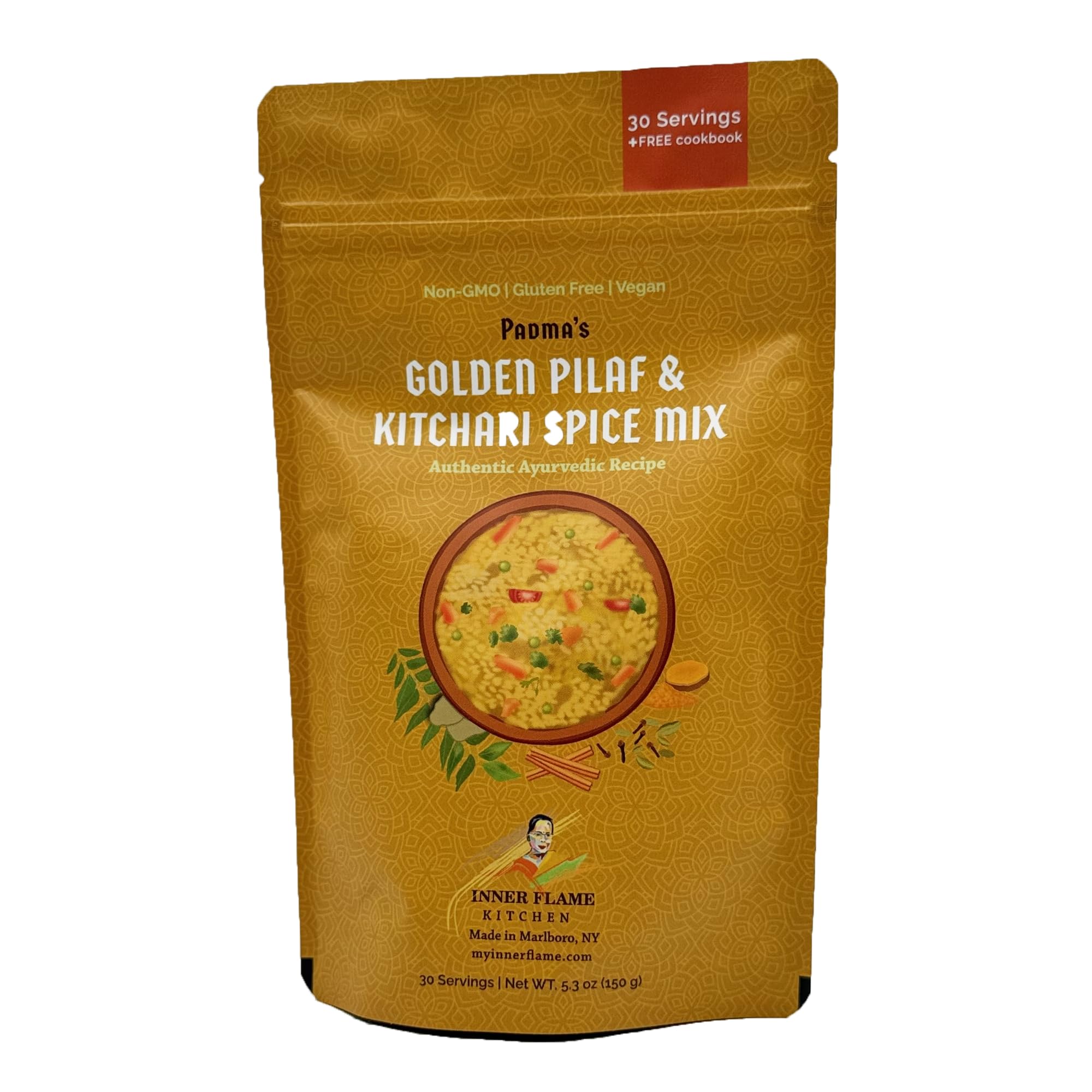 Inner Flame Golden Pilaf And Kitchari Spice Mix - Gluten FREE, Vegan, Non GMO, No Preservatives, 25 Servings