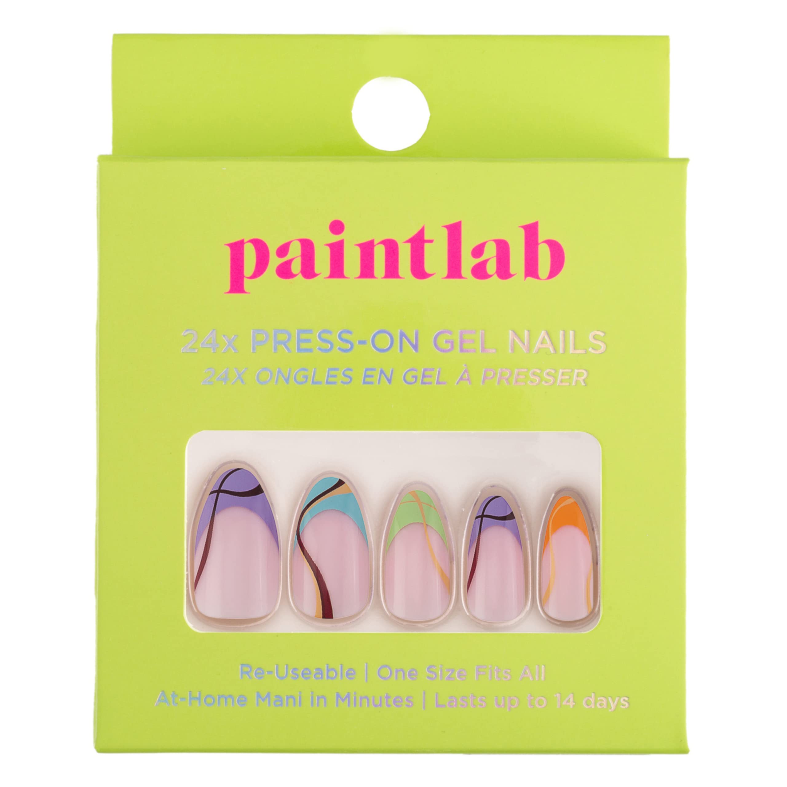 PaintLab Press On Nails, 24 Piece Fake Nails Kit Plus Nail Glue, Nail File, Prep Pad and Cuticle Stick, Gel Nail Kit for Women and Girls, MULTI TIE