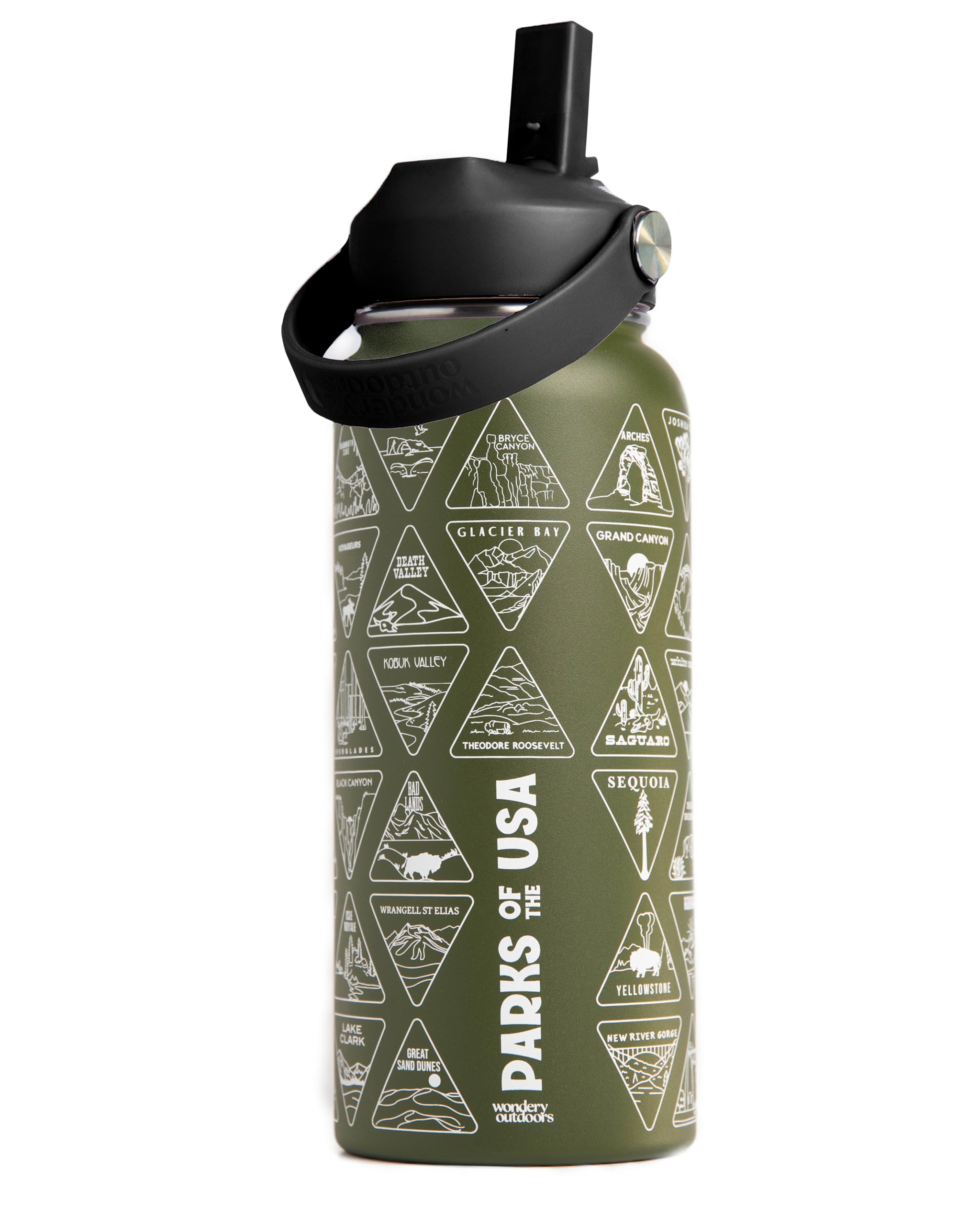 Wondery The Original Parks of the USA® Water Bottle With 63 Waterproof Stickers of Parks (USA), 32 oz Stainless Steel Insulated & Vacuum Sealed Water
