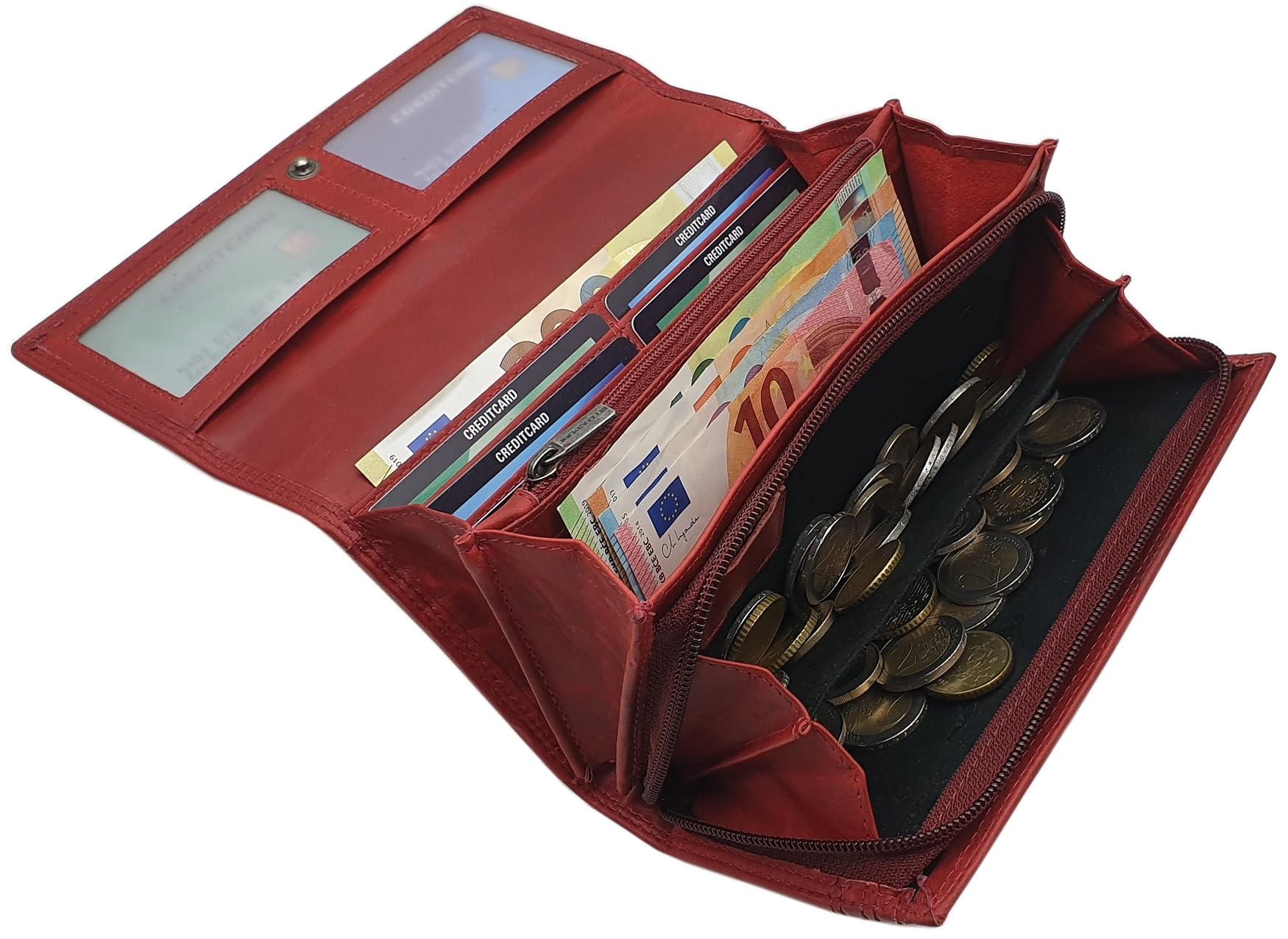 myledershop Grande vacchetta portafoglio per donna con farfalla-motivo con blocco RFID & NFC (Rosso Ciliegia)