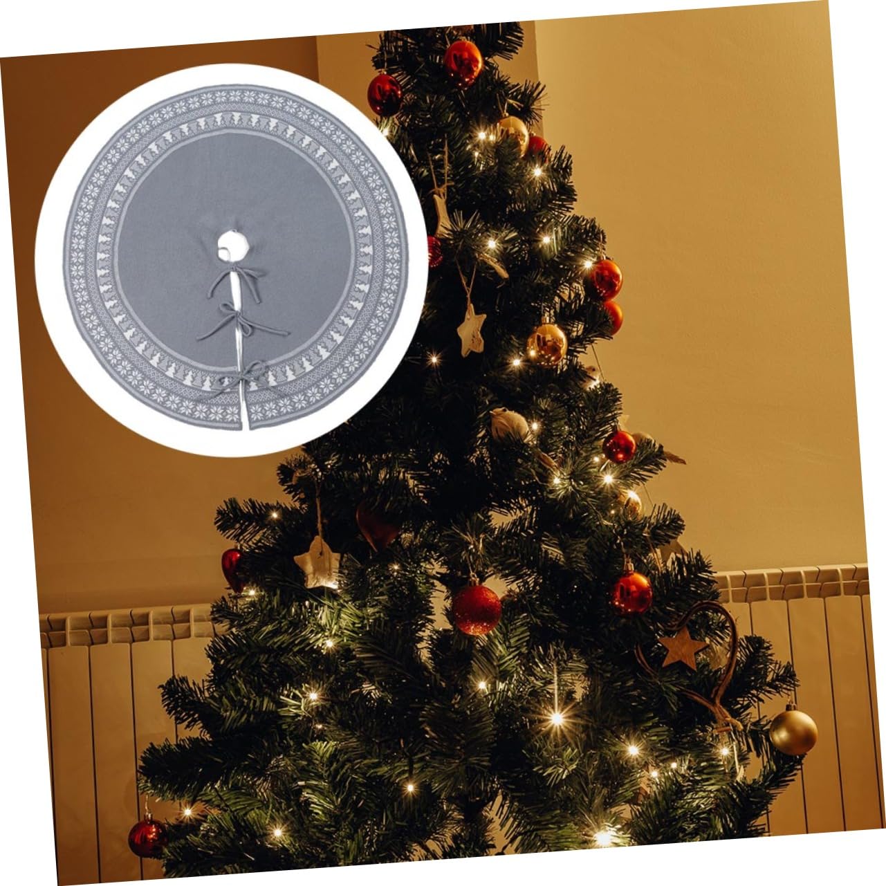 1pezzi Grembiule Per Albero Di Natale in Maglia Fiocchi Elementi Natalizi Decorazione Versatile Per Casa o Evento