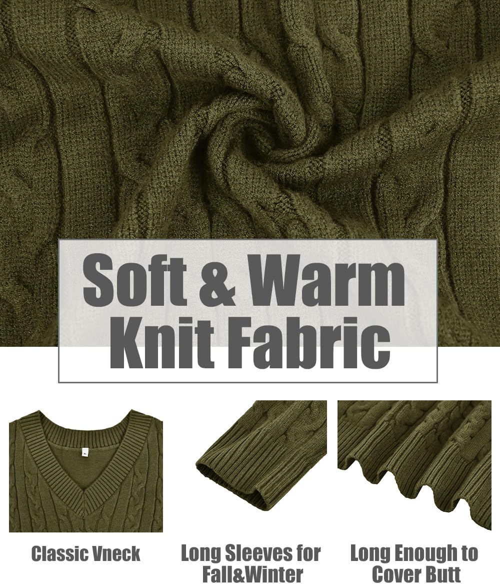 CARCOS Plus Size Sweaters for Curvy Women Long Sleeve Cable V Neck Sweater Knit Pullover Preppy Style Fall Winter XL-5XL - Image 6