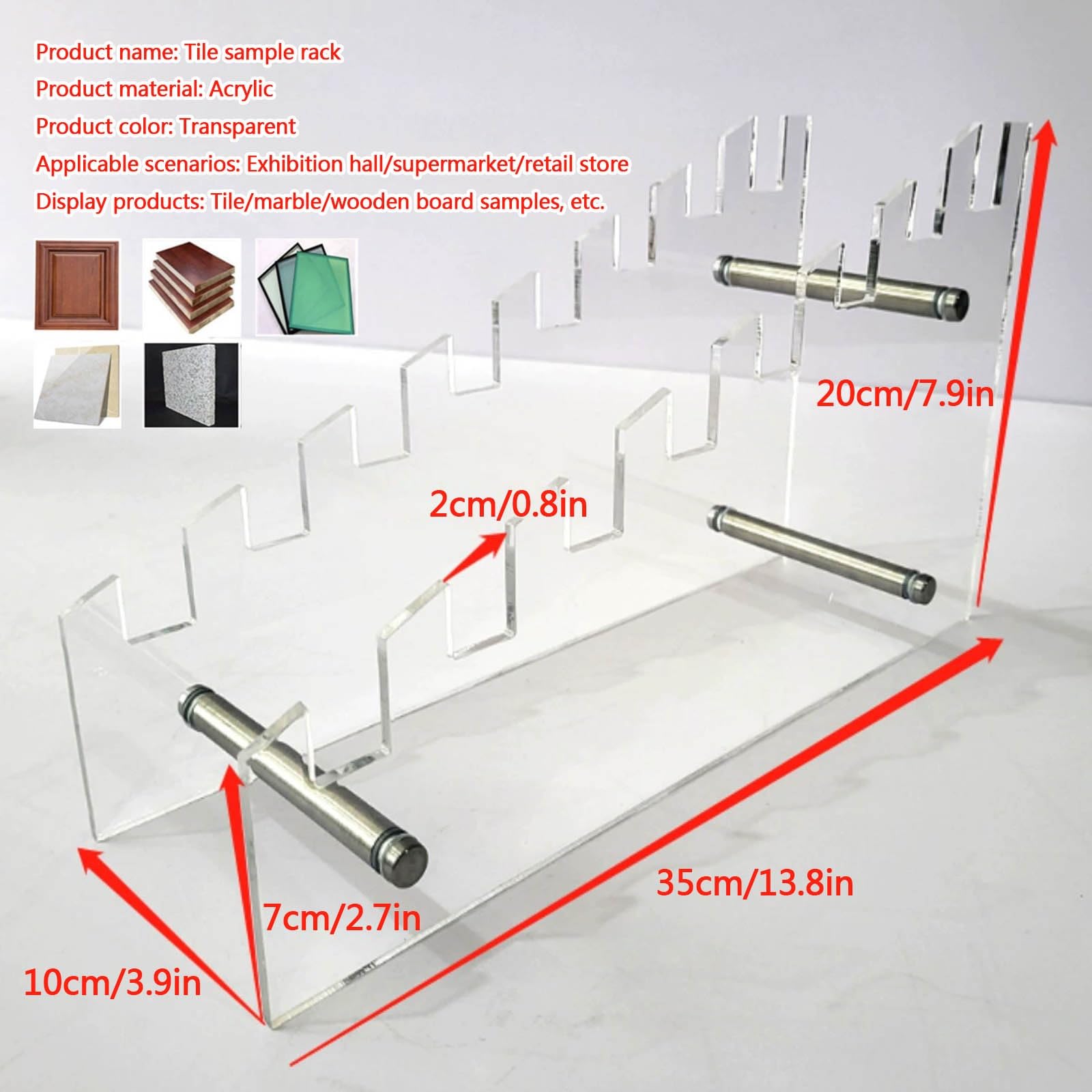 Präsentationsständer für Bodenfliesen aus Acryl mit 8 Kartenfächern, Probenhalter für Steinmuster auf Arbeitsplatten, Probenhalter für Fliesen und Holzböden, Präsentationsständer für Keramik