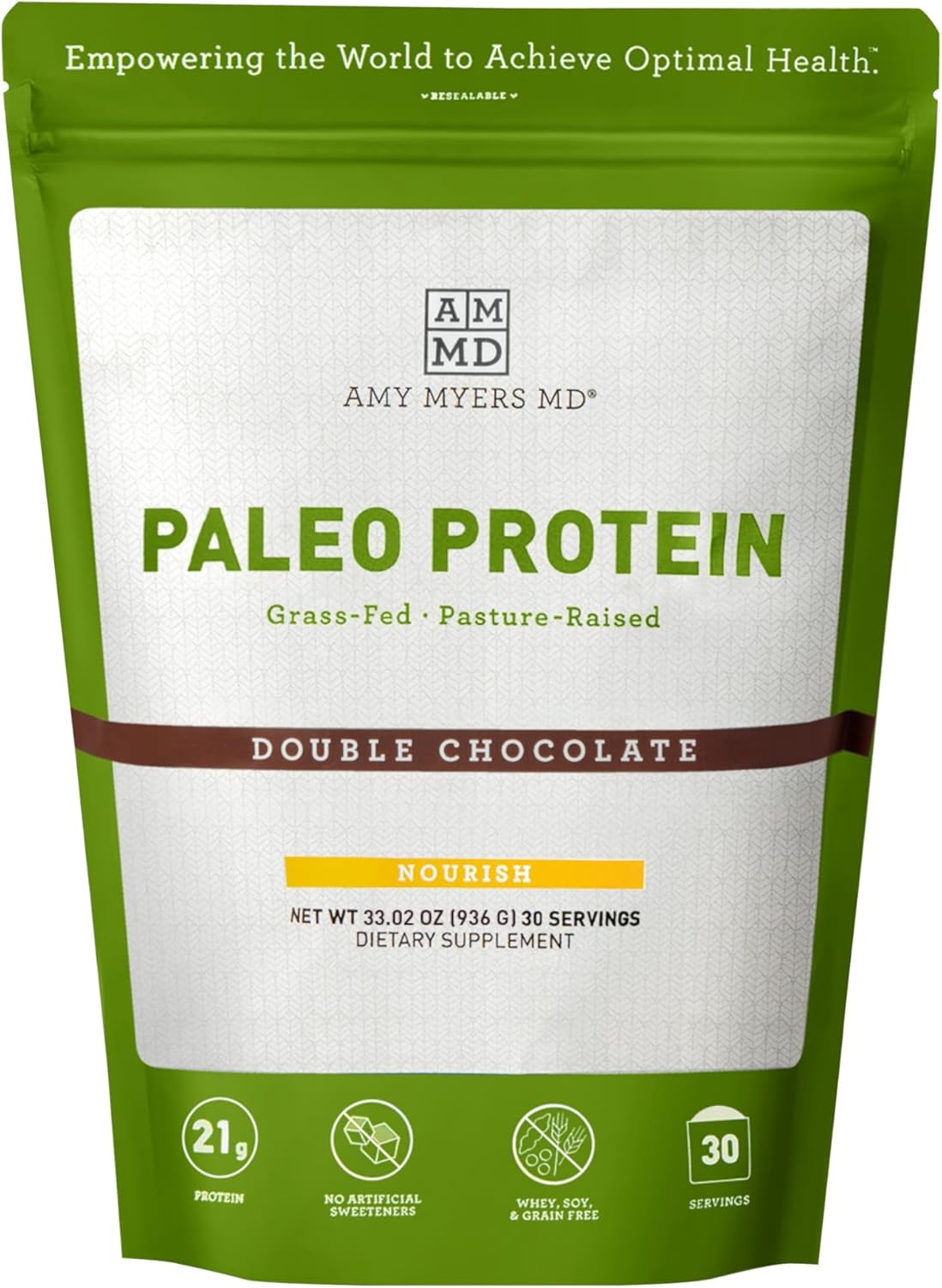 Amy Myers MD Pure Paleo Protein Powder – Clear Grass Fed Pasture Raised Protein – Hormone Free, Non-GMO, Gluten & Dairy Free – Good for Keto and Paleo – Double Chocolate- 33.02 oz (936 g)