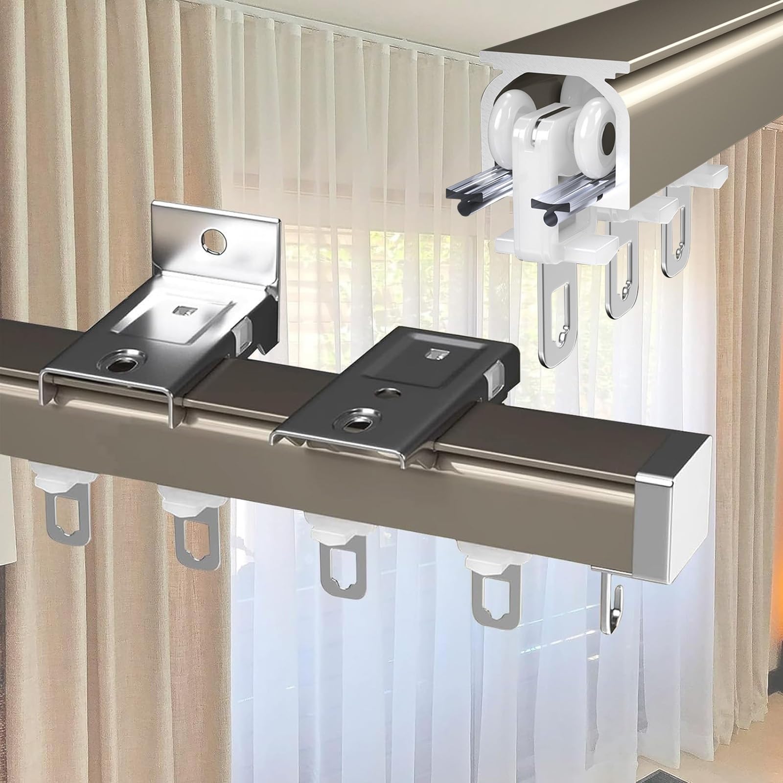 Wytrzymała aluminiowa szyna do zasłon sufitowych do szpitali i sypialni, uniwersalna szyna do montażu na ścianie do zasłon, trwała i łatwa w instalacji, idealna do użytku domowego i zdrowotnego