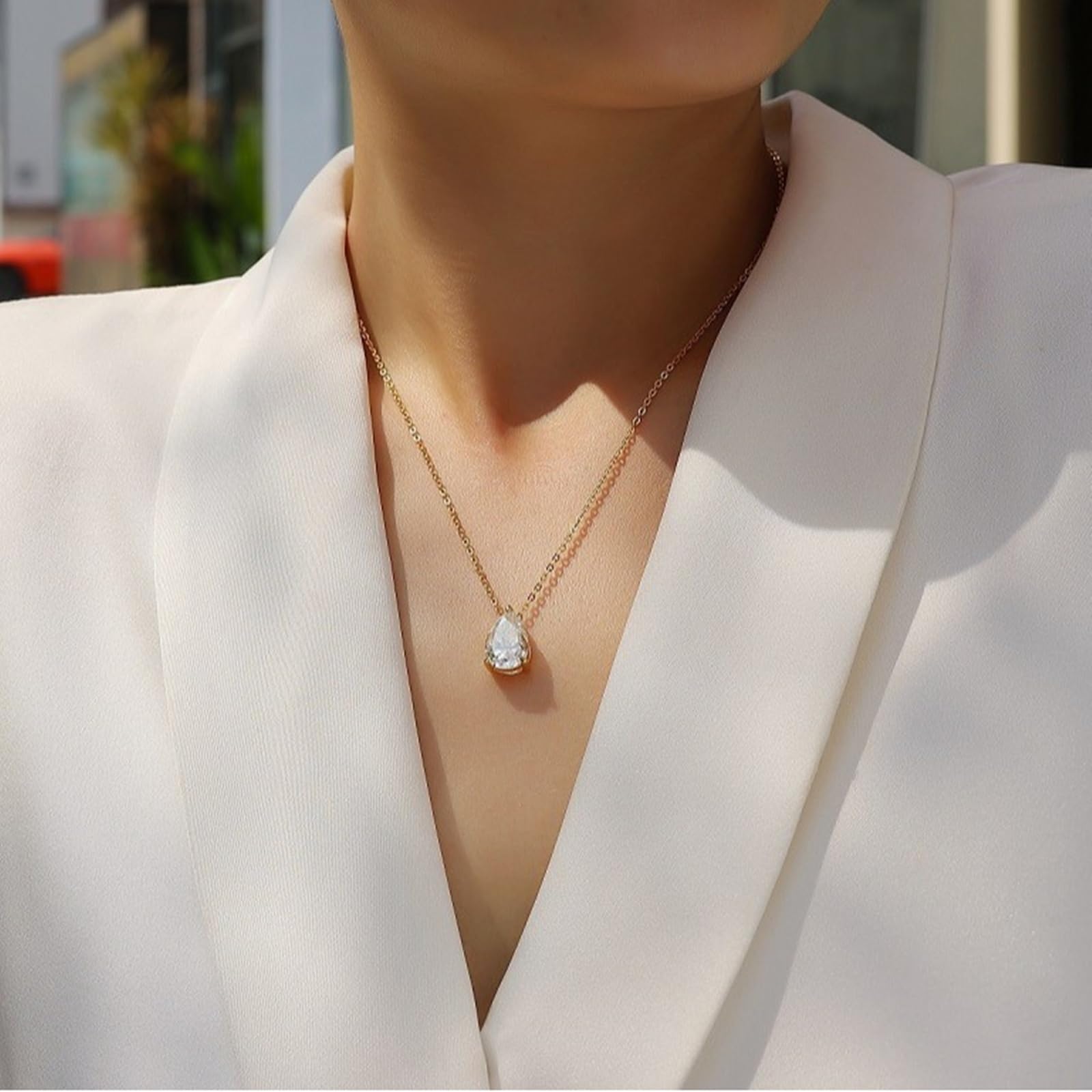Collar de oro amarillo para mujer, tres lágrimas solitarias, collar ajustable para mujer, moissanita
