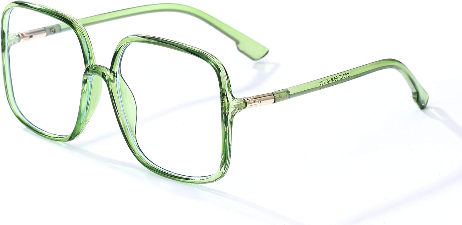 Oversized Square Blue Light Blocking Glasses - Ultralight Fashion Nerd Frames for Women Men (rectangle green)
