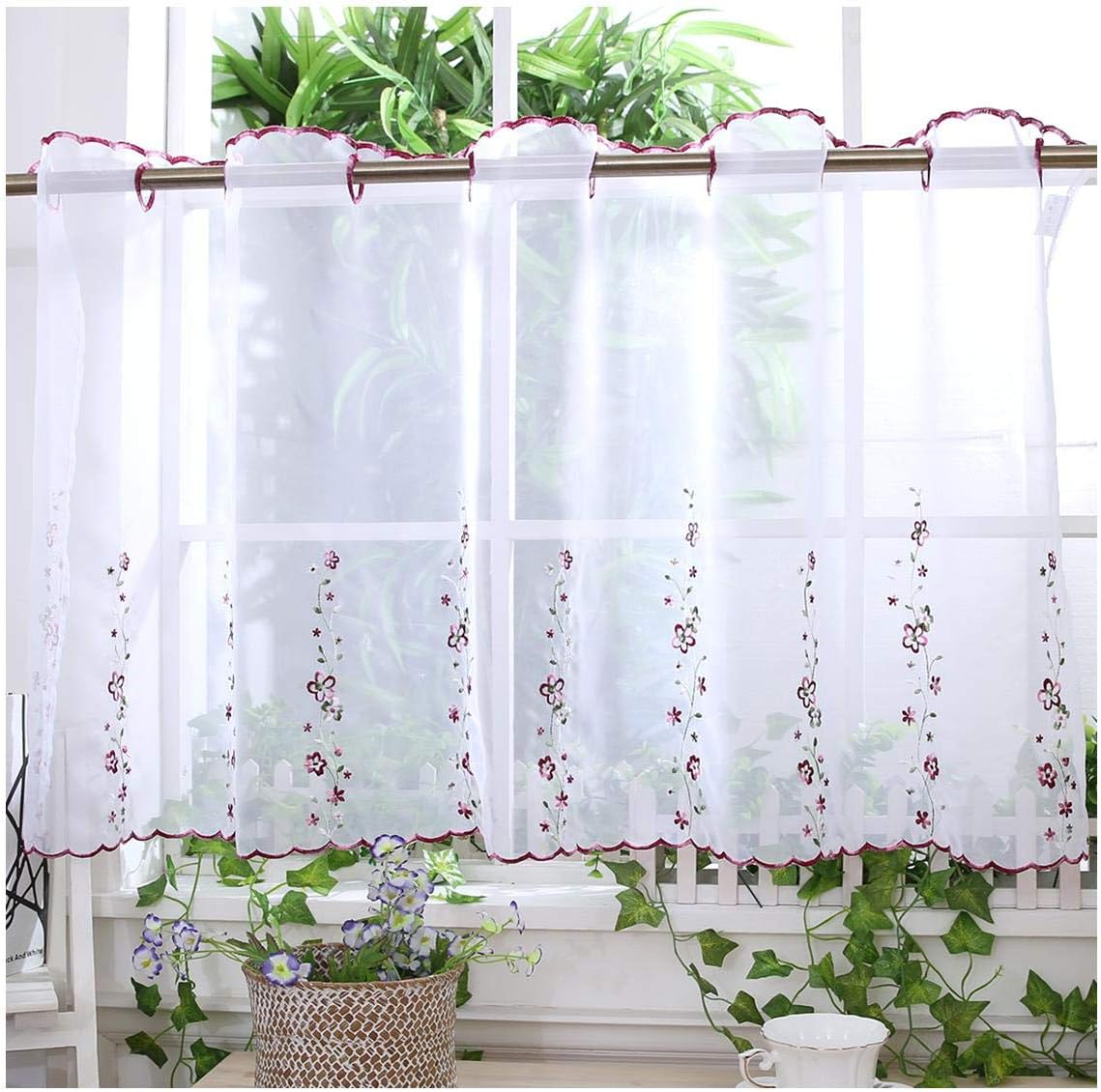 Glxertvz Ians Emporium Voile Cafe NET Kitchen Curtain Panels - D5 - Isabella - 18" Drop