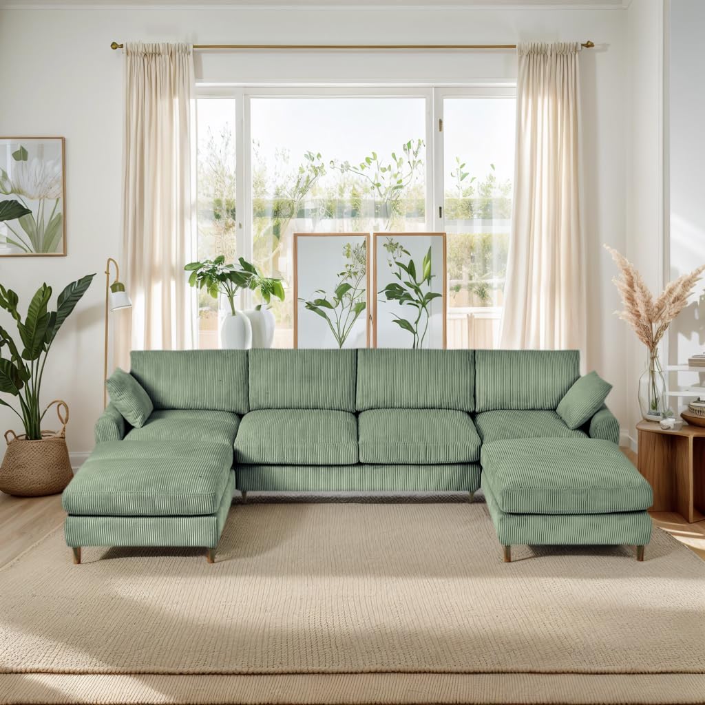 Photo 1 of 121" Oversized Modular Sectional Sofa, Convertible U/L Shaped Cloud Couch Set, 6-Seater Comfy Corduroy Corner Couches with 2 Movable Ottomans, DIY Combination for Living Room