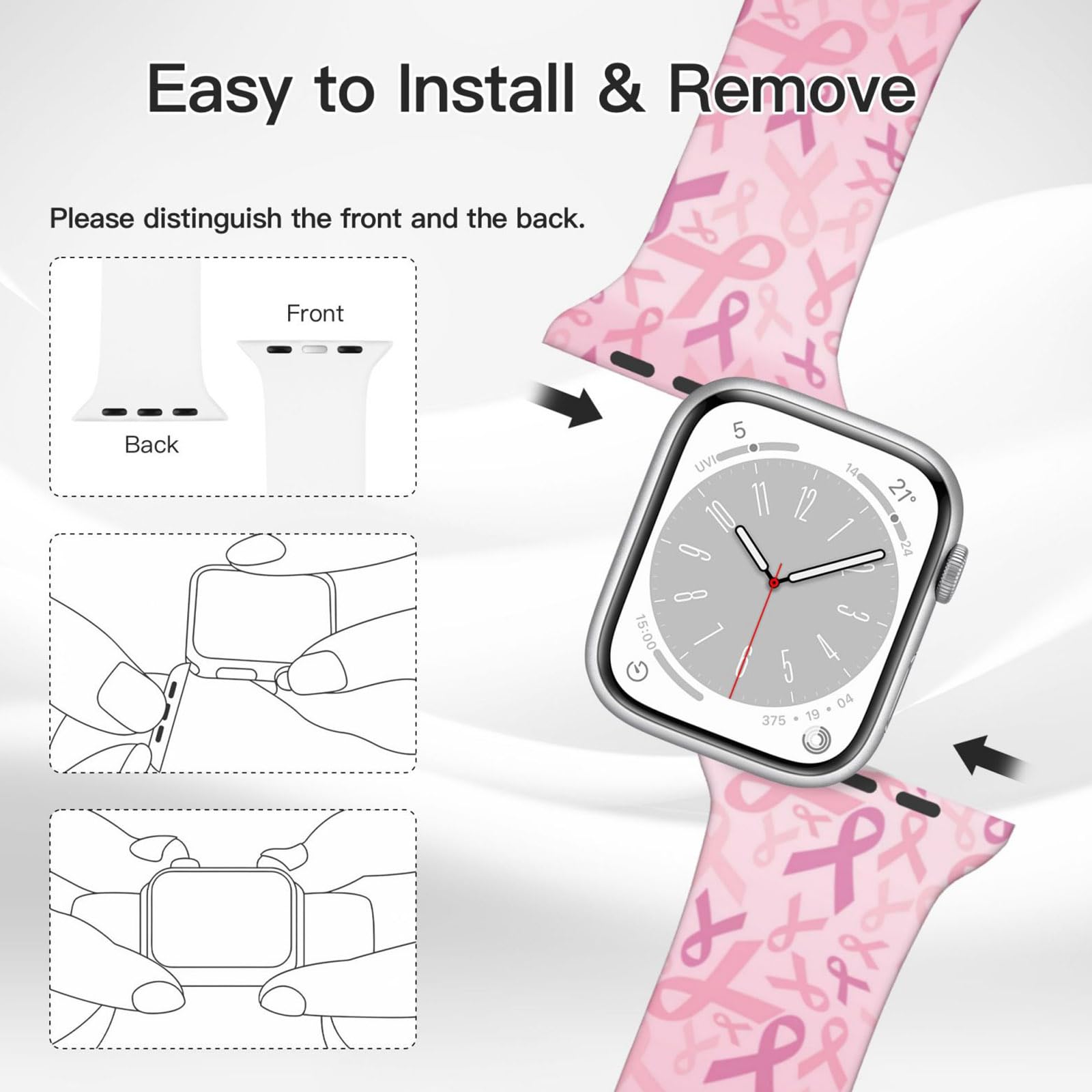 Bracelet de montre compatible avec les bracelets Apple Watch 38 mm, 40 mm, 41 mm, 42 mm, 44 mm, 45 mm, 46 mm, 49 mm, bracelet en silicone souple imperméable pour iWatch Series 10 9 Ultra 8 7 6 5 4 3 2