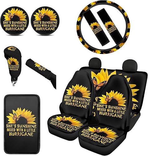BIGCARJOB She's Sunshine - Juego completo de 12 fundas de asiento de automóvil con diseño de girasol para mujer, regalos con almohadillas para