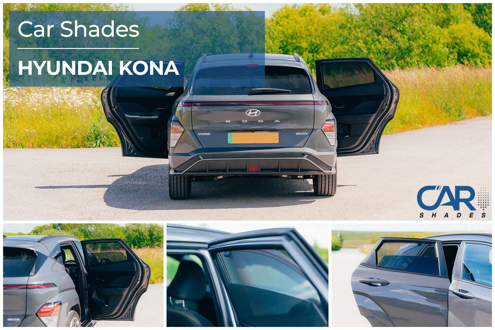 Set de Car Shades (Portes arrières) Compatible avec Hyundai Kona II 5 Portes 2024- (2-pièces) Pare-Soleil sur Mesure pour Voiture