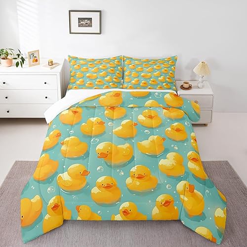 Erosebridal Yellow Rubber Duck Queen Comforter Set for Kids Girls Boys,Cute Anim