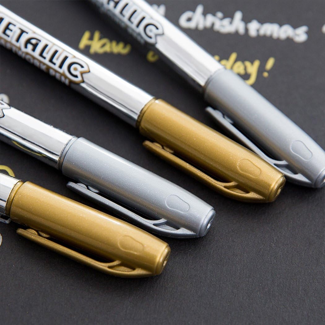 12Pcs Metallic Marker Pens, Creatiee Gold Silver Metallic Signature for Card Making Rock Painting Glass, Paint Pens, Markers & Daubers