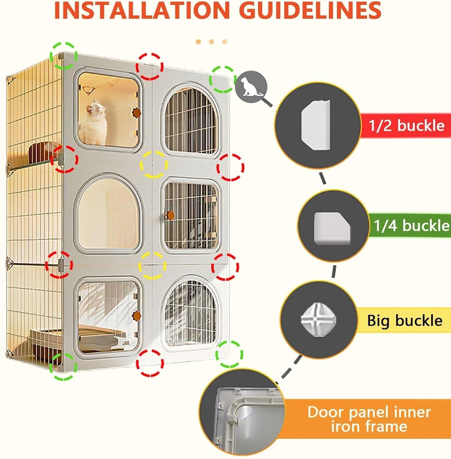 Indoor DIY Cat Cage Playpen with Litter Box, Detachable Small Animal Enclosure for 1-3 Cats, Bunny & Guinea Pig(Without Litter Box,70x45x105cm)
