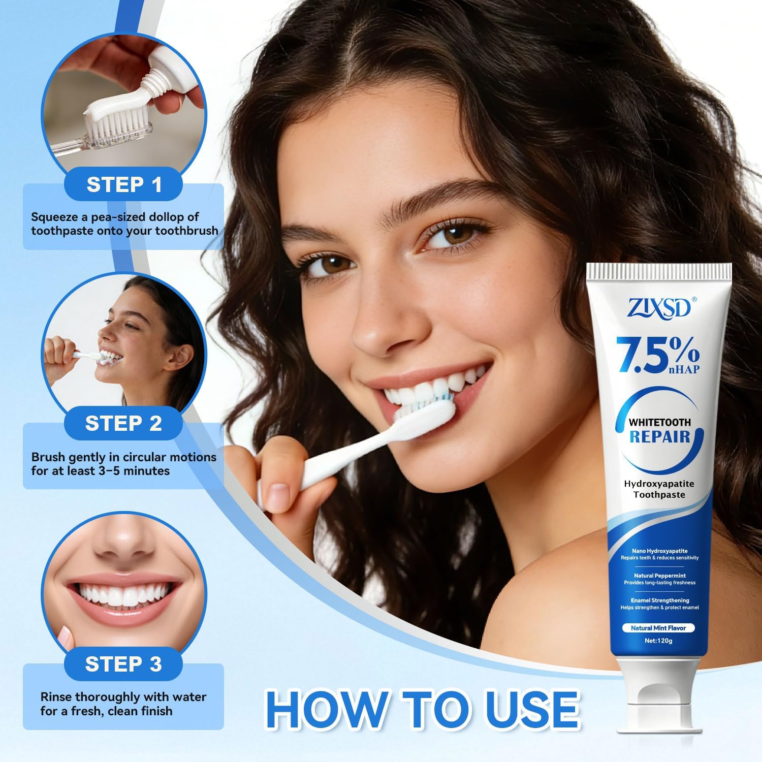 7.5% Nano Hydroxyapatite Toothpaste, Nano Hydroxyapatite Whitening Toothpaste for Enamel Repair, Fluoride-Free Toothpaste, Whitening Nano Toothpaste for Sensitive Teeth, Natural Mint (2 Pack)