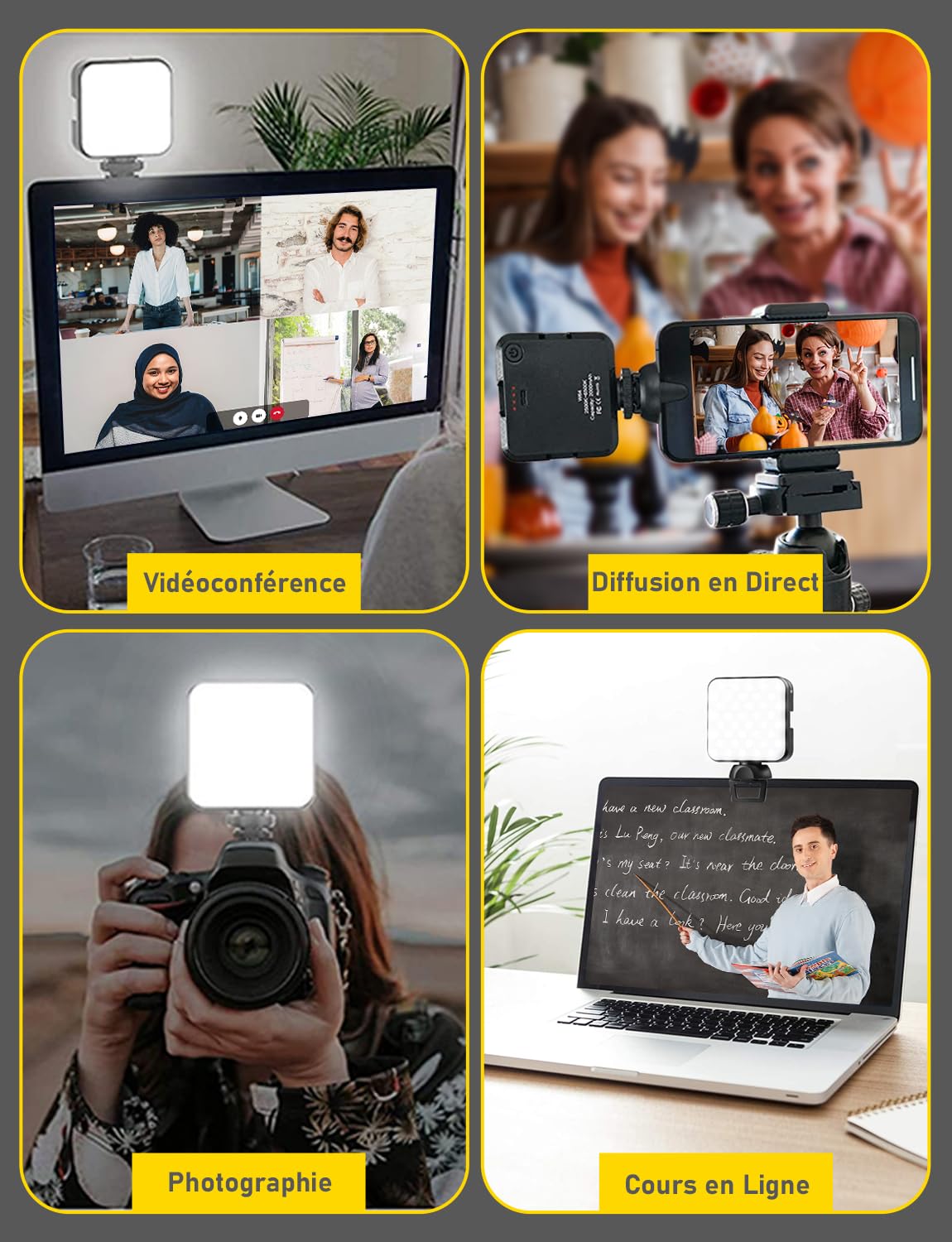 NexiGo Glow Light pour Streamers, Kit d'éclairage amélioré pour Les conférences vidéo avec Pince de Style Webcam, Batterie intégrée et Rechargeable, pour Le Streaming, la Photographie et Le vlogging