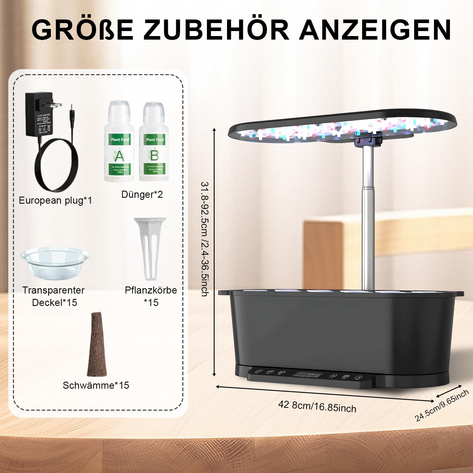 Système de culture hydroponique WiFi, 15 douilles, Smart Herb Garden Kit pour intérieur, jardin intérieur avec lumière de croissance LED 36 W, réservoir d'eau 5,5 l, système de pompage