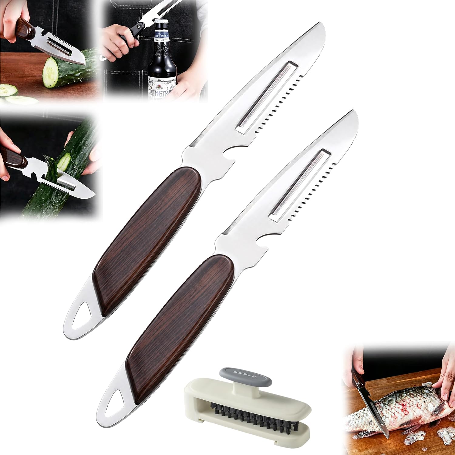 3 Pack Vegetable Peeler Set Includes Knife Cleaning Brush